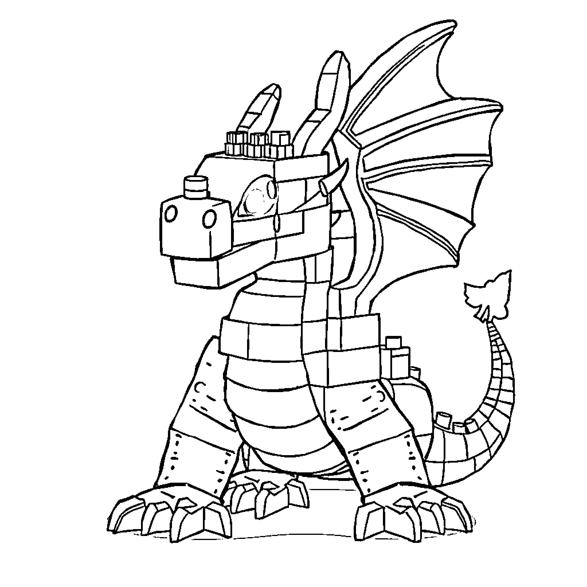 Dragon Mechanical Creature with Robotic Appendages Coloring Page (free black-and-white line drawing printable PDF for all, from beginners to advanced learners, including children, teens, adults, and seniors)