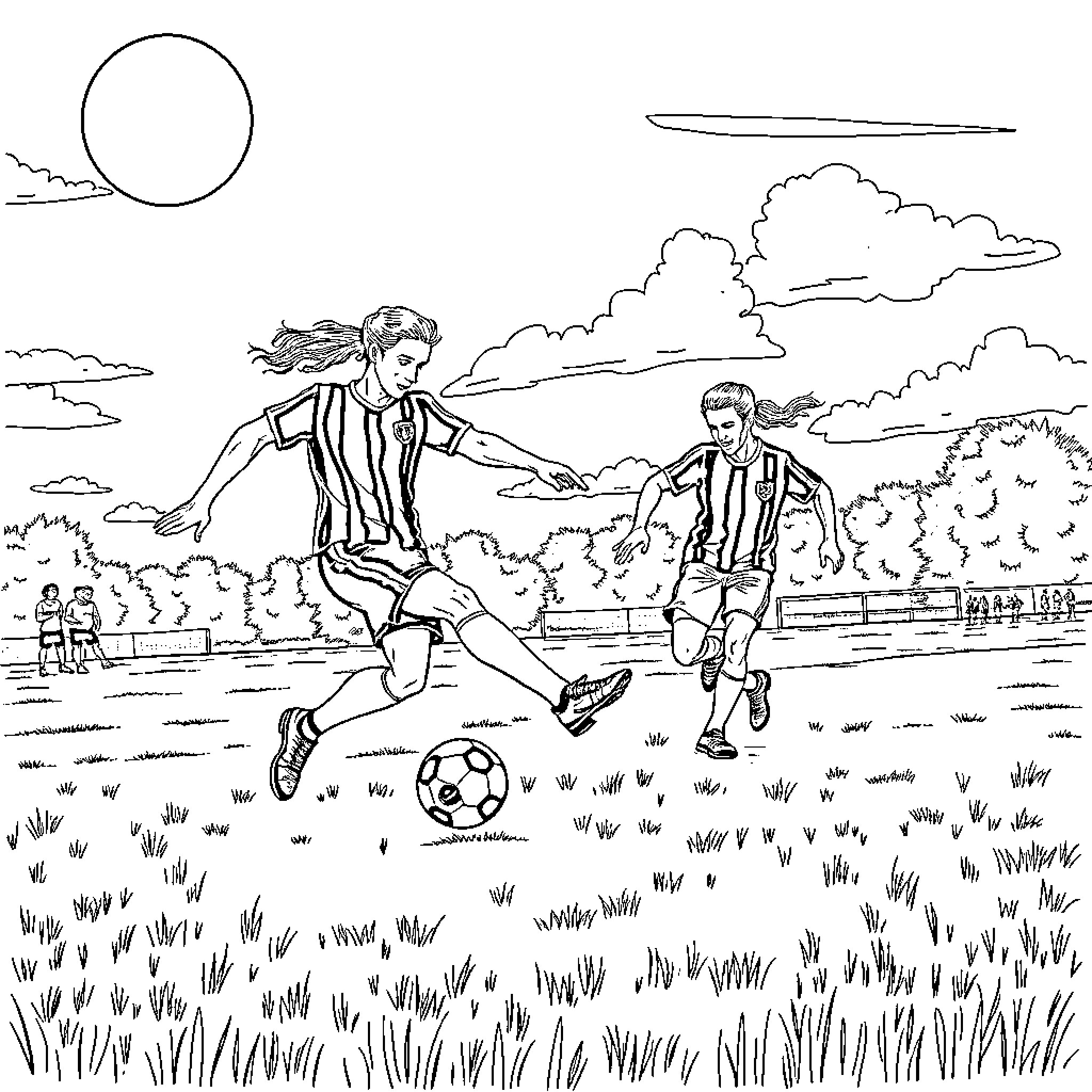 Lars Løkke playing football with friends in the park Coloring Page (free black-and-white line drawing printable PDF for all, from beginners to advanced learners, including children, teens, adults, and seniors)