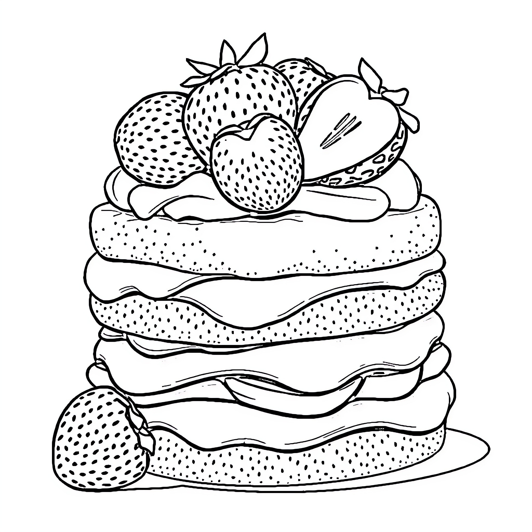 Strawberry Shortcake Dessert Delight Coloring Page (free black-and-white line drawing printable PDF for all, from beginners to advanced learners, including children, teens, adults, and seniors)