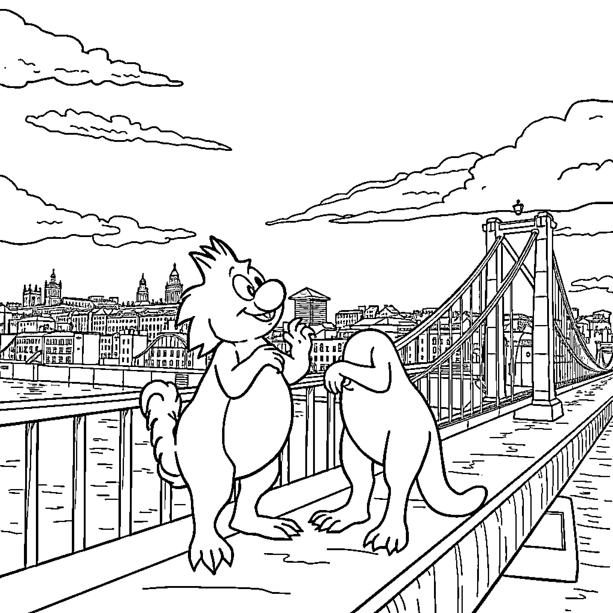 Stewey Griffin's cartoon adventure in the city Coloring Page (free black-and-white line drawing printable PDF for all, from beginners to advanced learners, including children, teens, adults, and seniors)