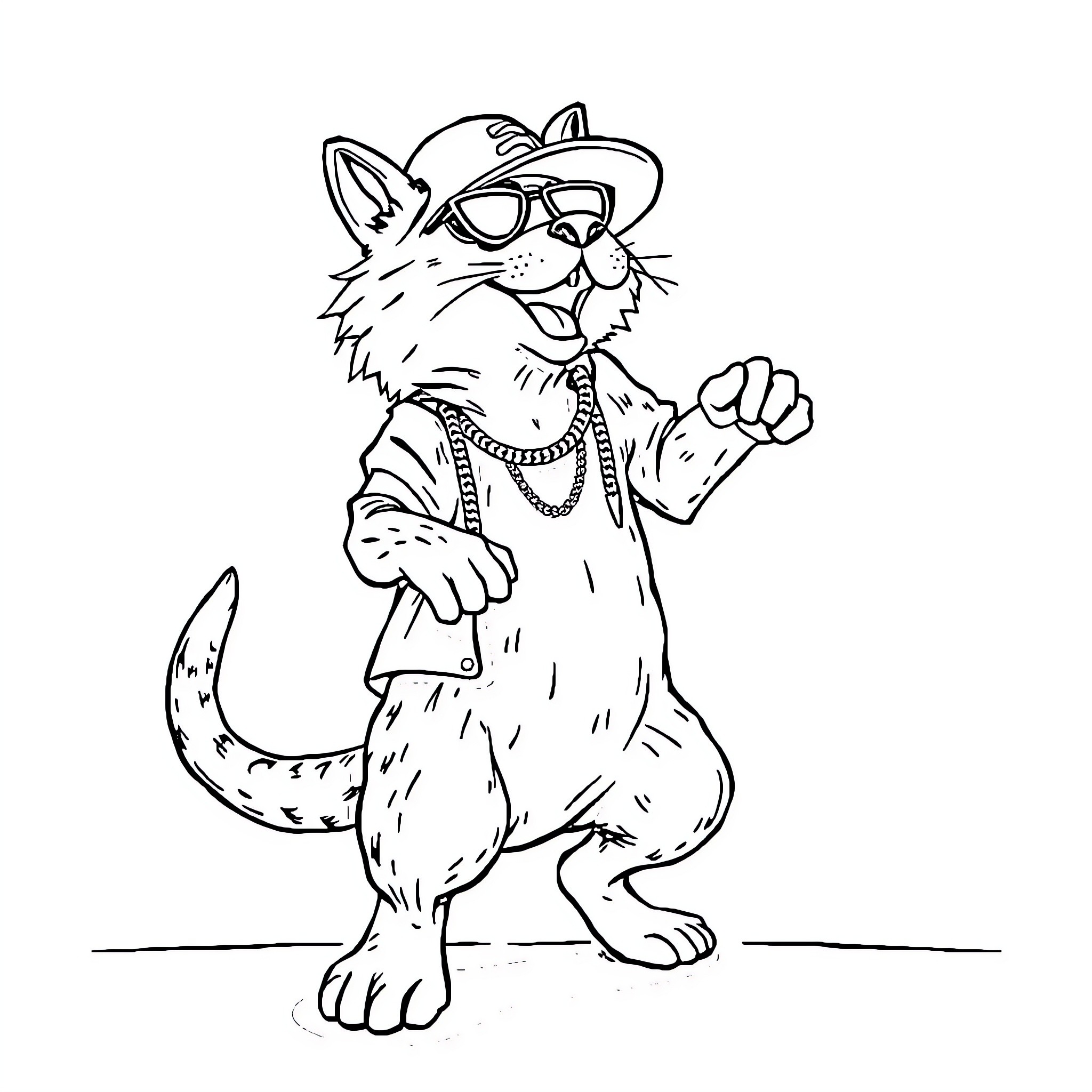 Perro dressed in stylish outfit striking a pose Coloring Page (free black-and-white line drawing printable PDF for all, from beginners to advanced learners, including children, teens, adults, and seniors)