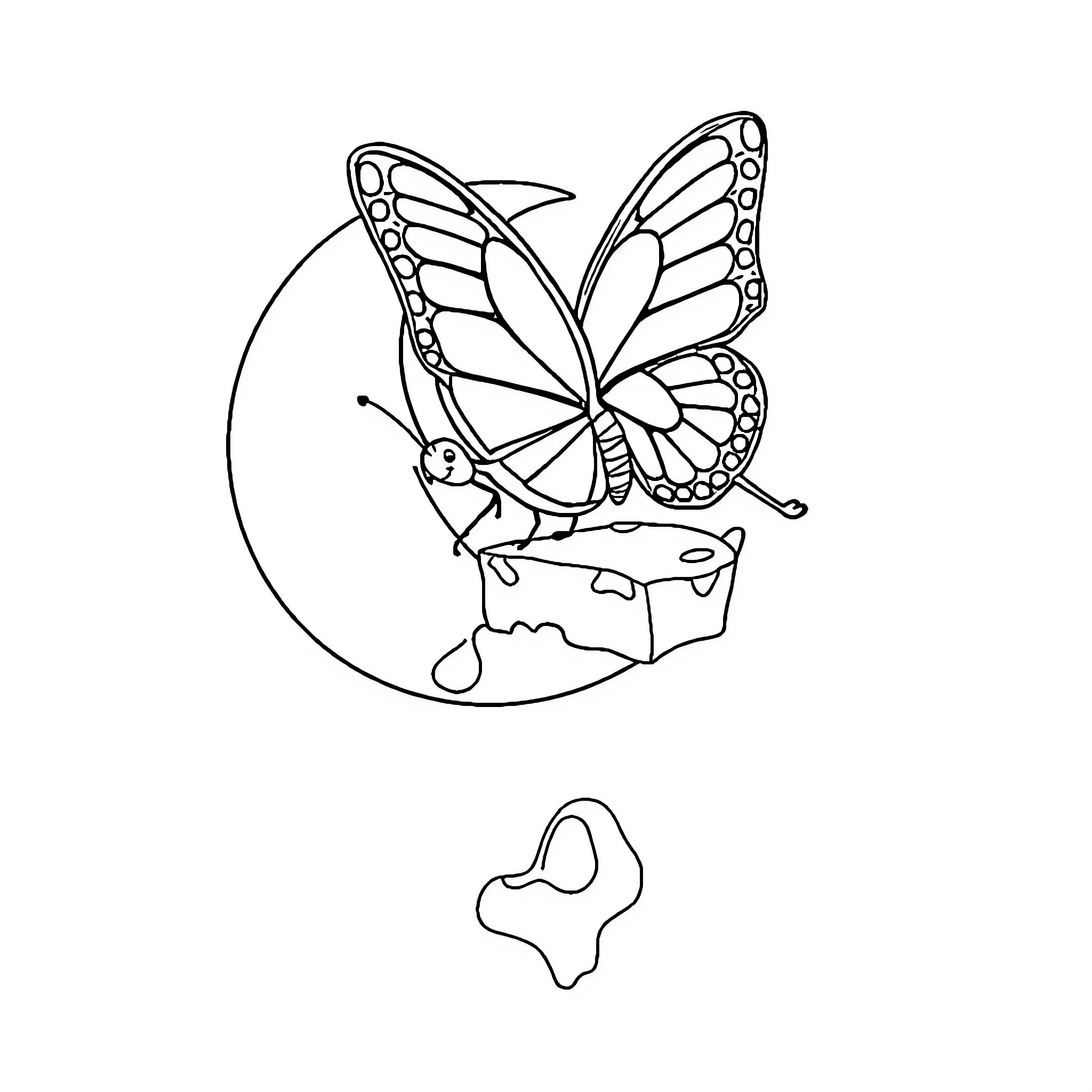 Butterfly emerging from cocoon Coloring Page (free black-and-white line drawing printable PDF for all, from beginners to advanced learners, including children, teens, adults, and seniors)