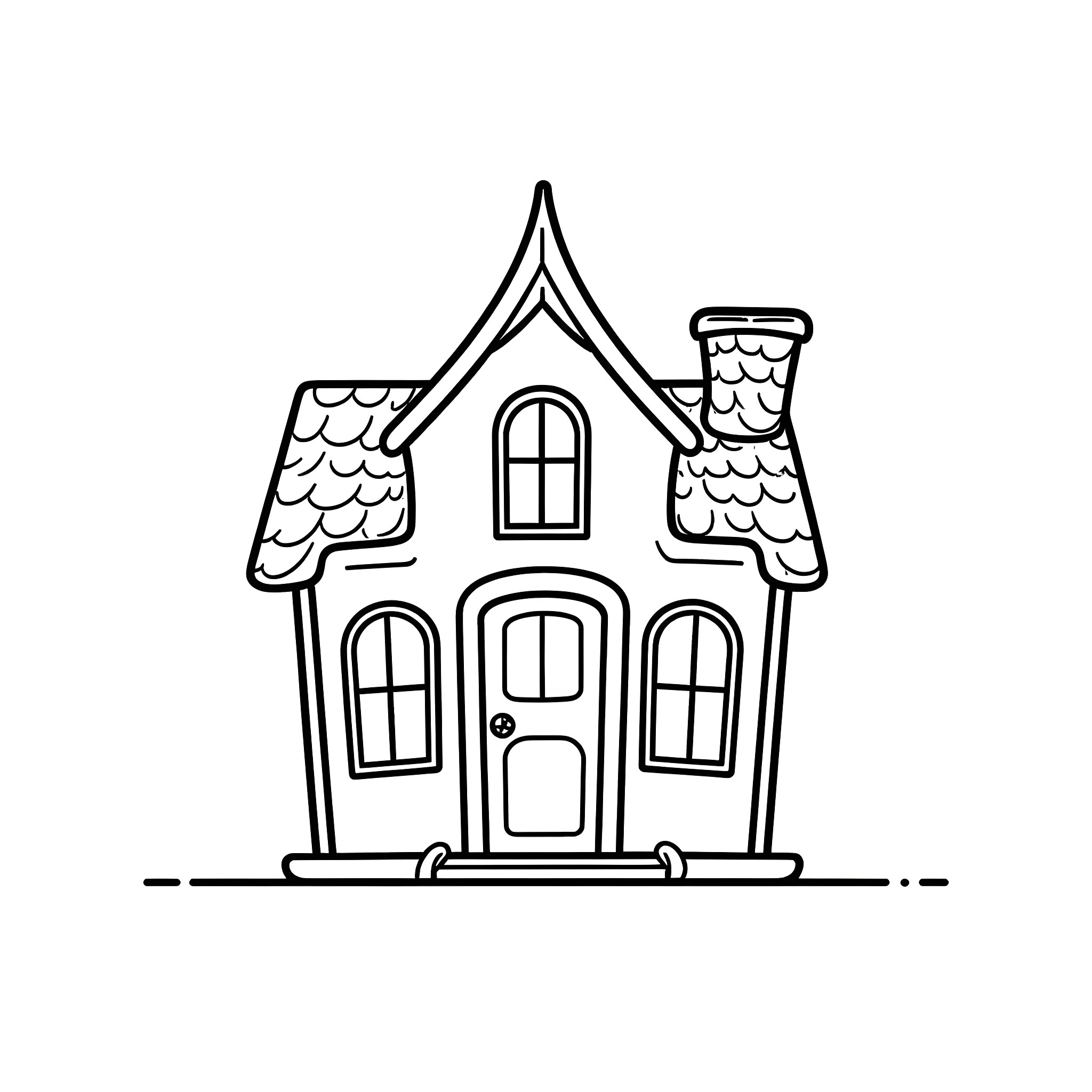 Haunted House with Spooky Architecture Coloring Page (free black-and-white line drawing printable PDF for all, from beginners to advanced learners, including children, teens, adults, and seniors)