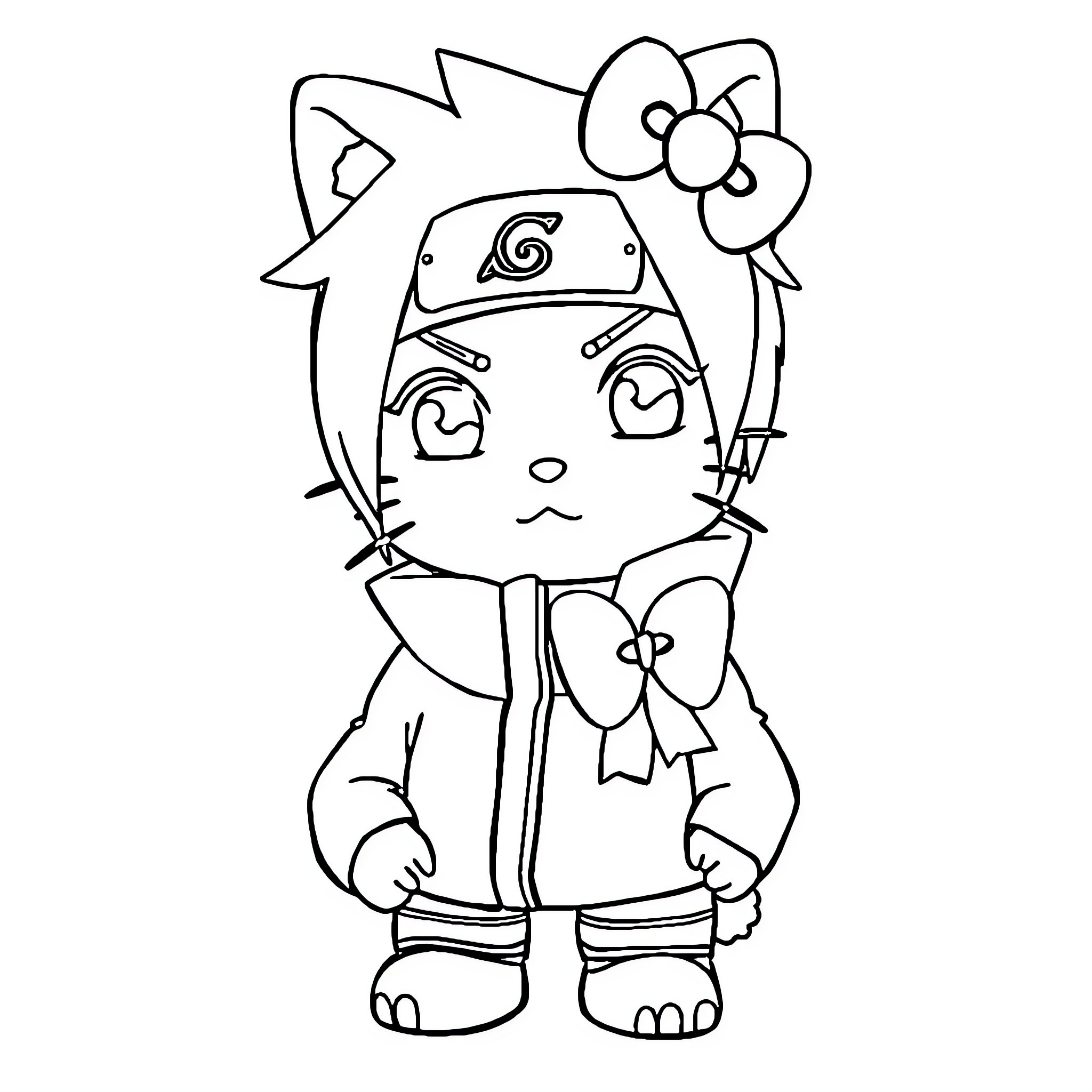 Naruto character with cute outfit and accessories Coloring Page (free black-and-white line drawing printable PDF for all, from beginners to advanced learners, including children, teens, adults, and seniors)
