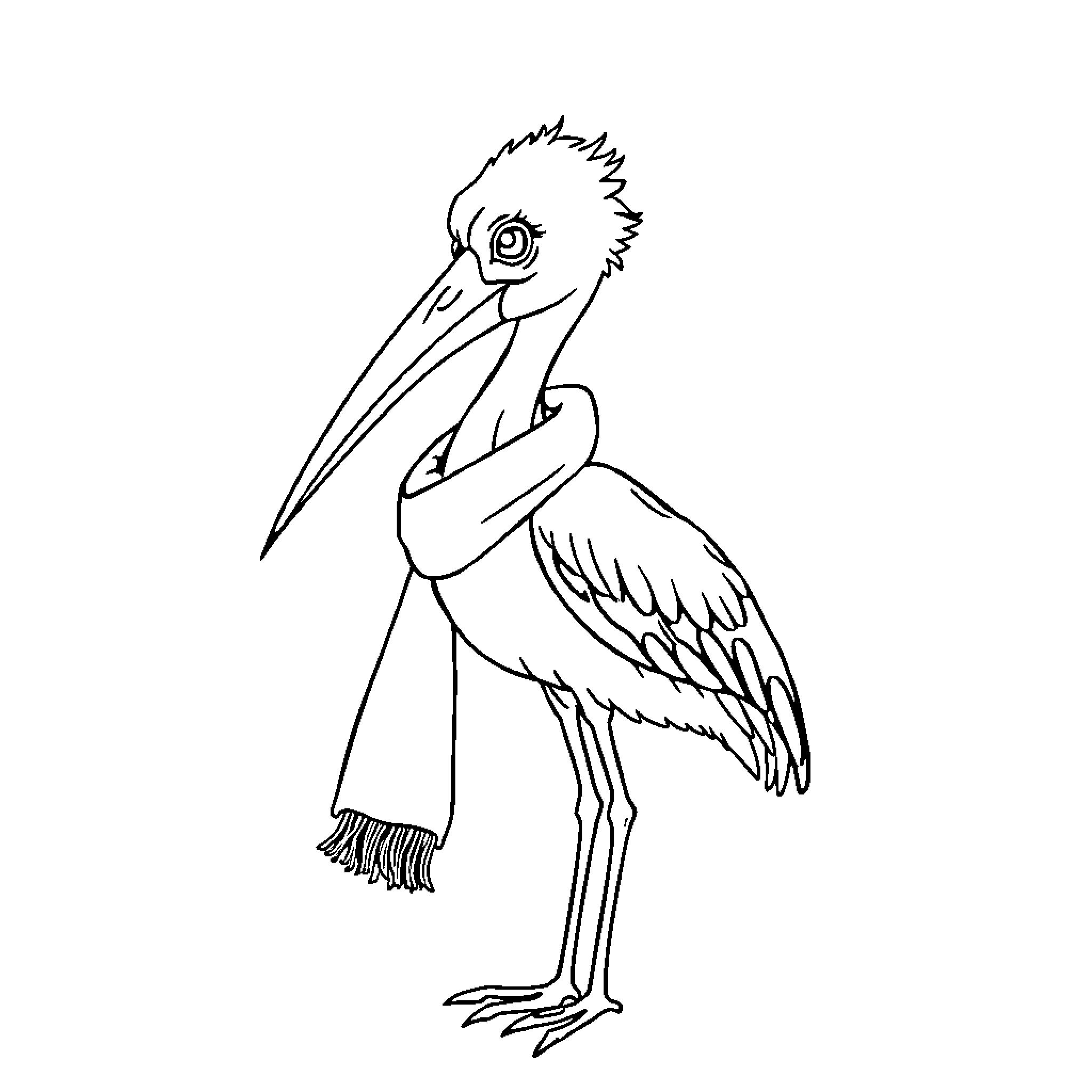 Stork standing with outstretched wings Coloring Page (free black-and-white line drawing printable PDF for all, from beginners to advanced learners, including children, teens, adults, and seniors)