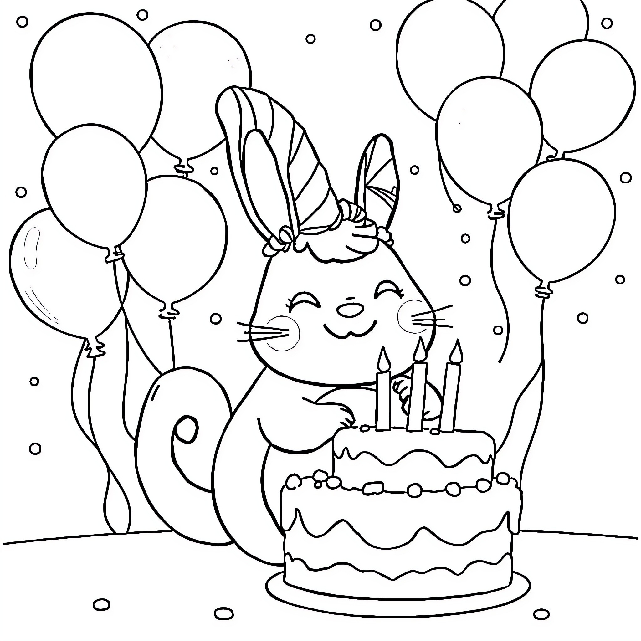 Cinnamaroll's Festive Birthday Celebration Coloring Page (free black-and-white line drawing printable PDF for all, from beginners to advanced learners, including children, teens, adults, and seniors)