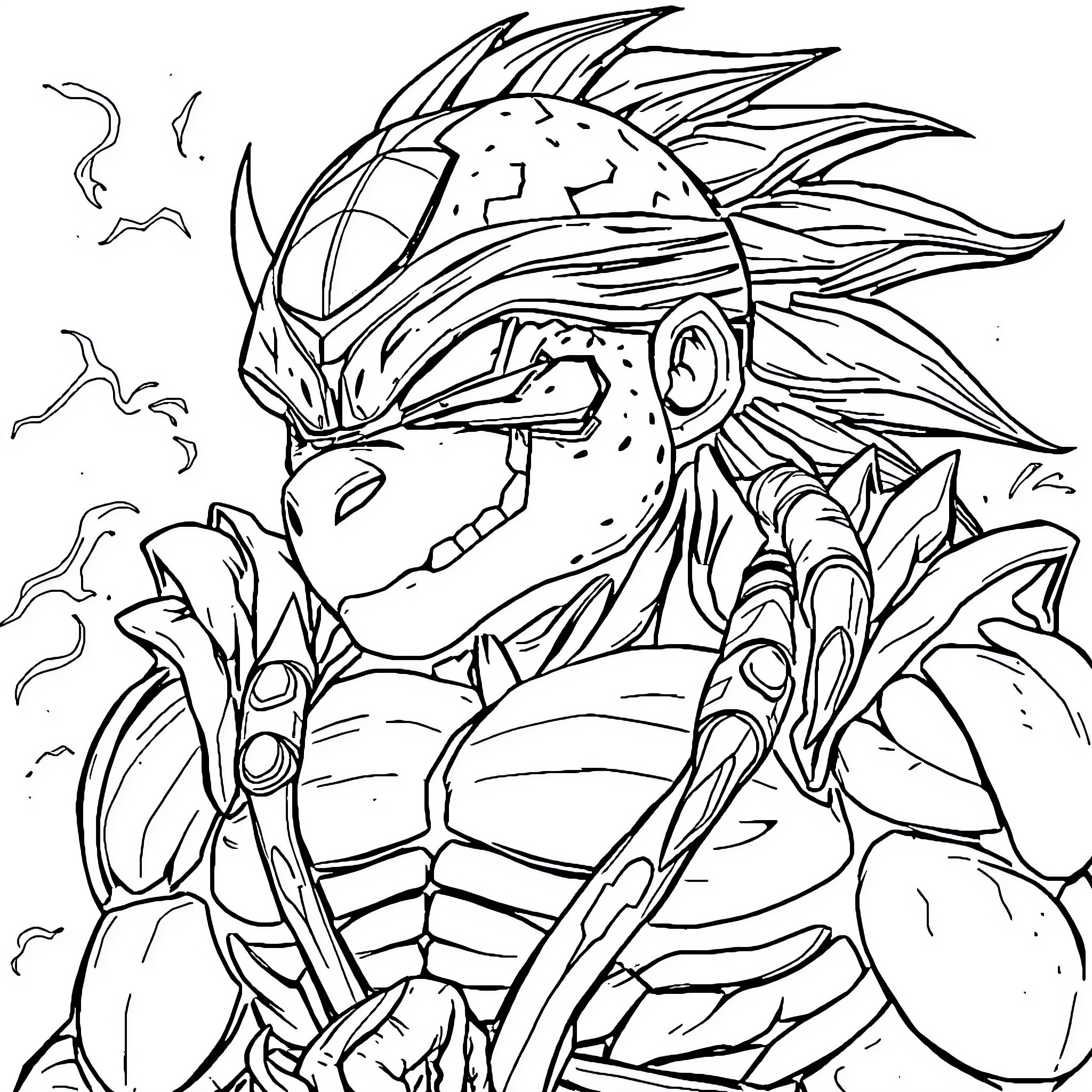 Cell's Aggressive Transformation Coloring Page (free black-and-white line drawing printable PDF for all, from beginners to advanced learners, including children, teens, adults, and seniors)
