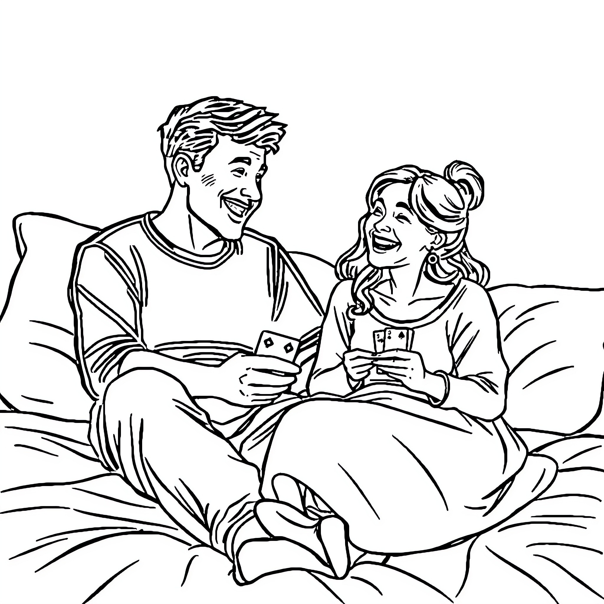 Parents Spending Quality Time Together Coloring Page (free black-and-white line drawing printable PDF for all, from beginners to advanced learners, including children, teens, adults, and seniors)