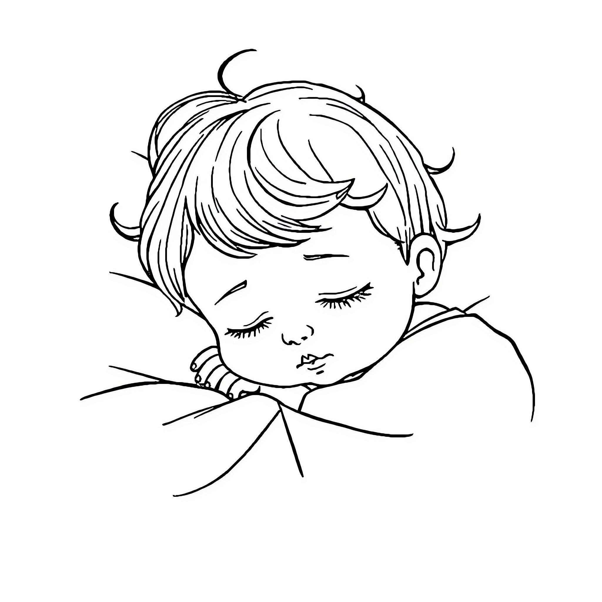 Bebe sleeping peacefully under the stars Coloring Page (free black-and-white line drawing printable PDF for all, from beginners to advanced learners, including children, teens, adults, and seniors)