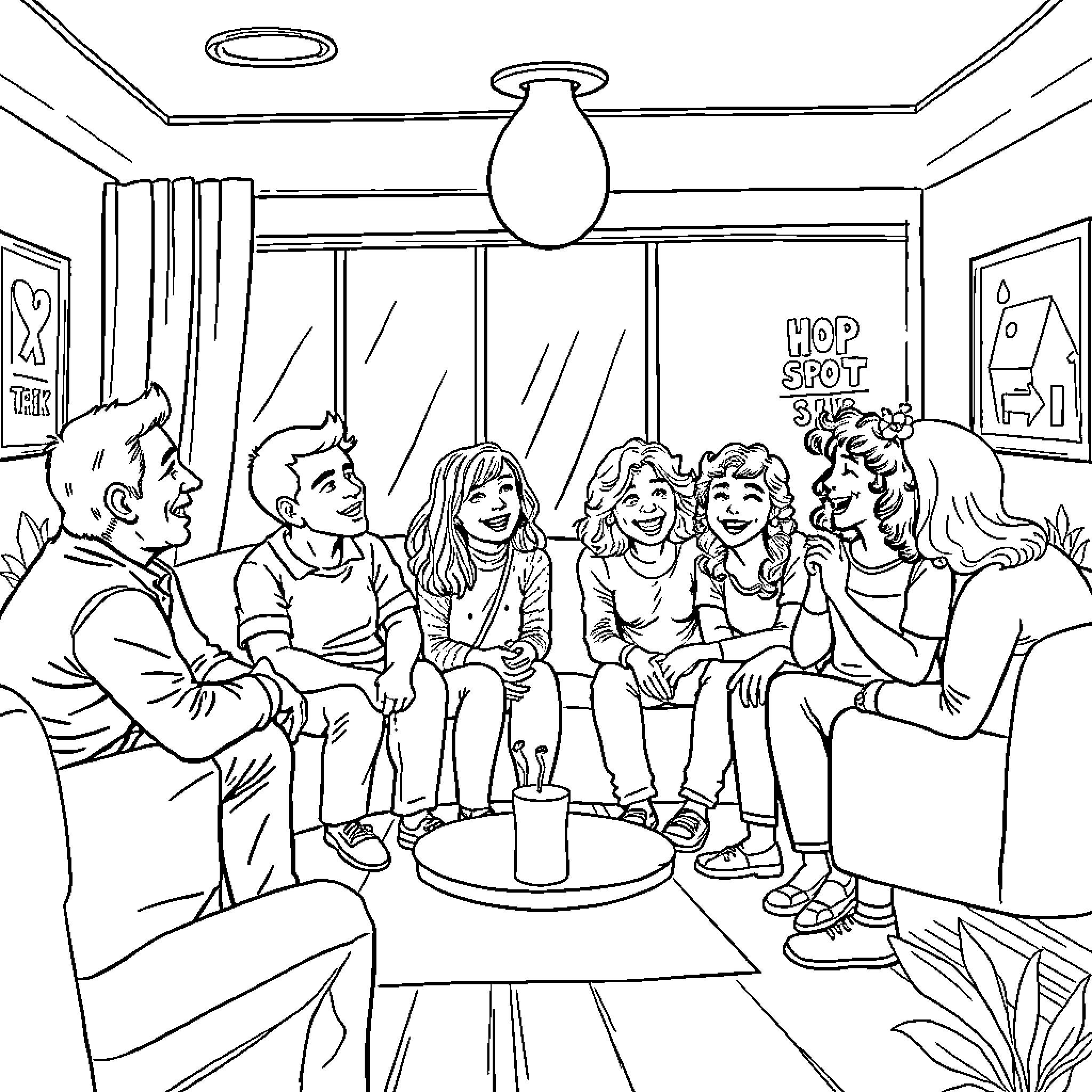Addiction: Interpersonal Dynamics in a Home Setting Coloring Page (free black-and-white line drawing printable PDF for all, from beginners to advanced learners, including children, teens, adults, and seniors)