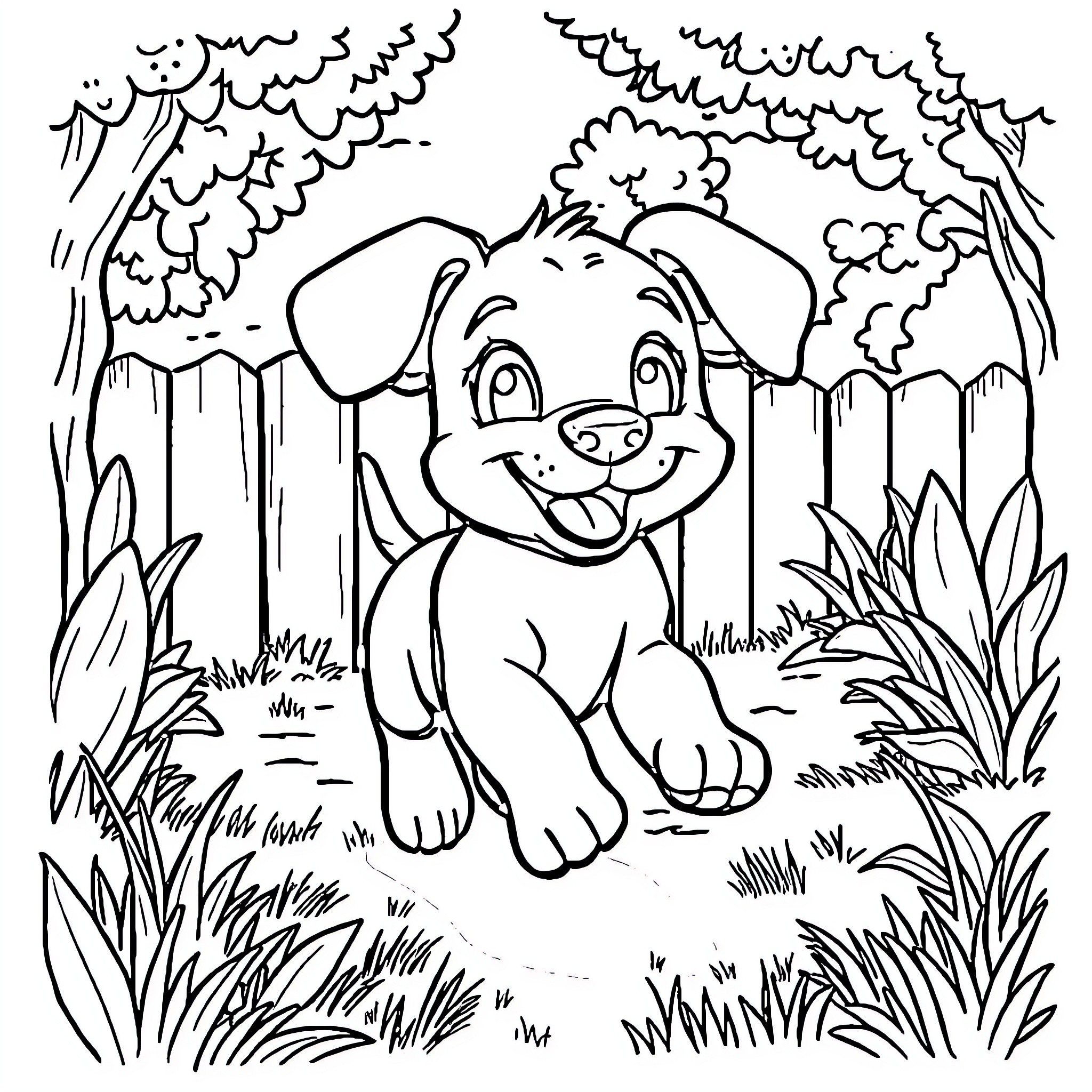Bluey Puppy Enjoying Outdoor Adventure Coloring Page (free black-and-white line drawing printable PDF for all, from beginners to advanced learners, including children, teens, adults, and seniors)