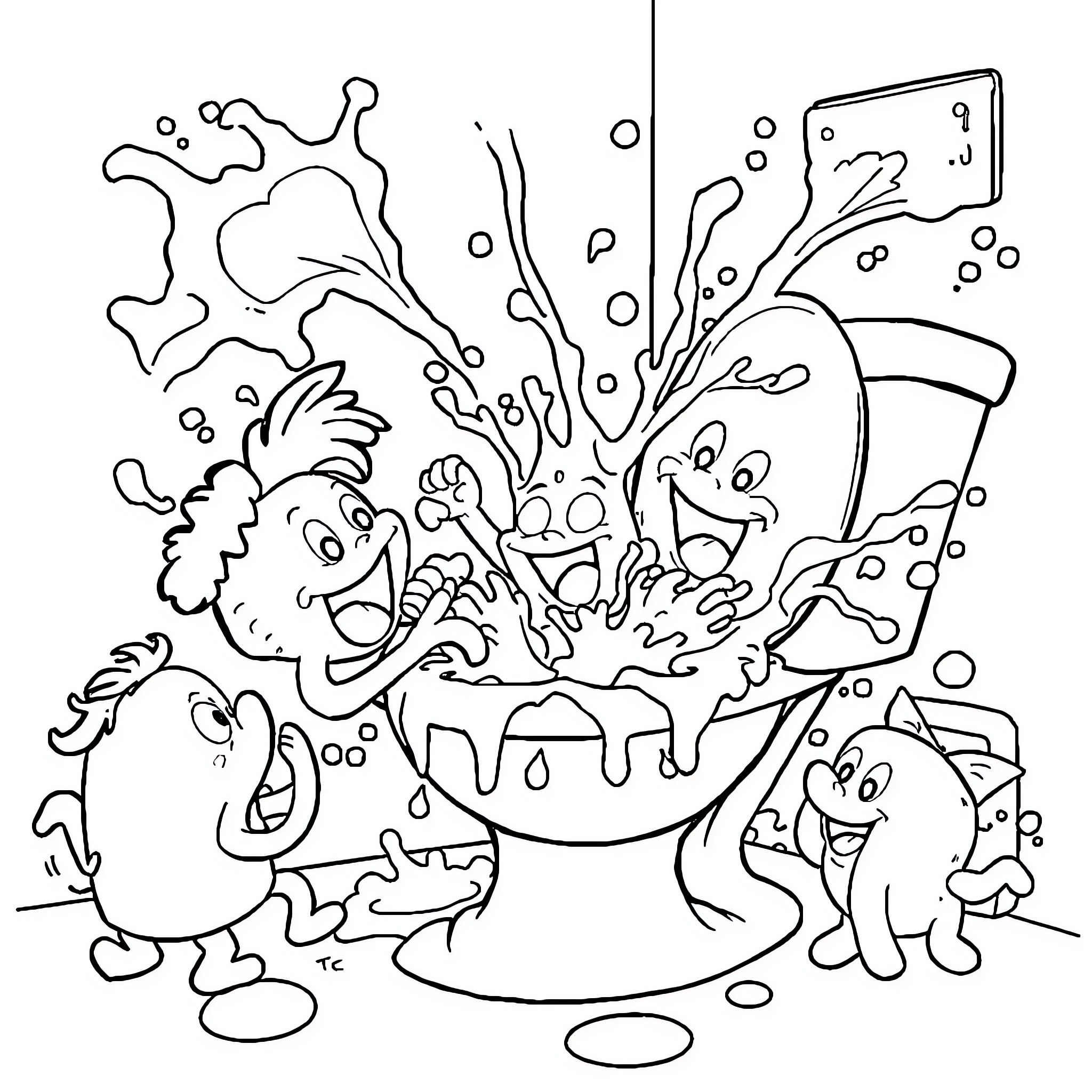 Skibidi Toilet: Silly Creature Fun in the Bathroom Coloring Page (free black-and-white line drawing printable PDF for all, from beginners to advanced learners, including children, teens, adults, and seniors)
