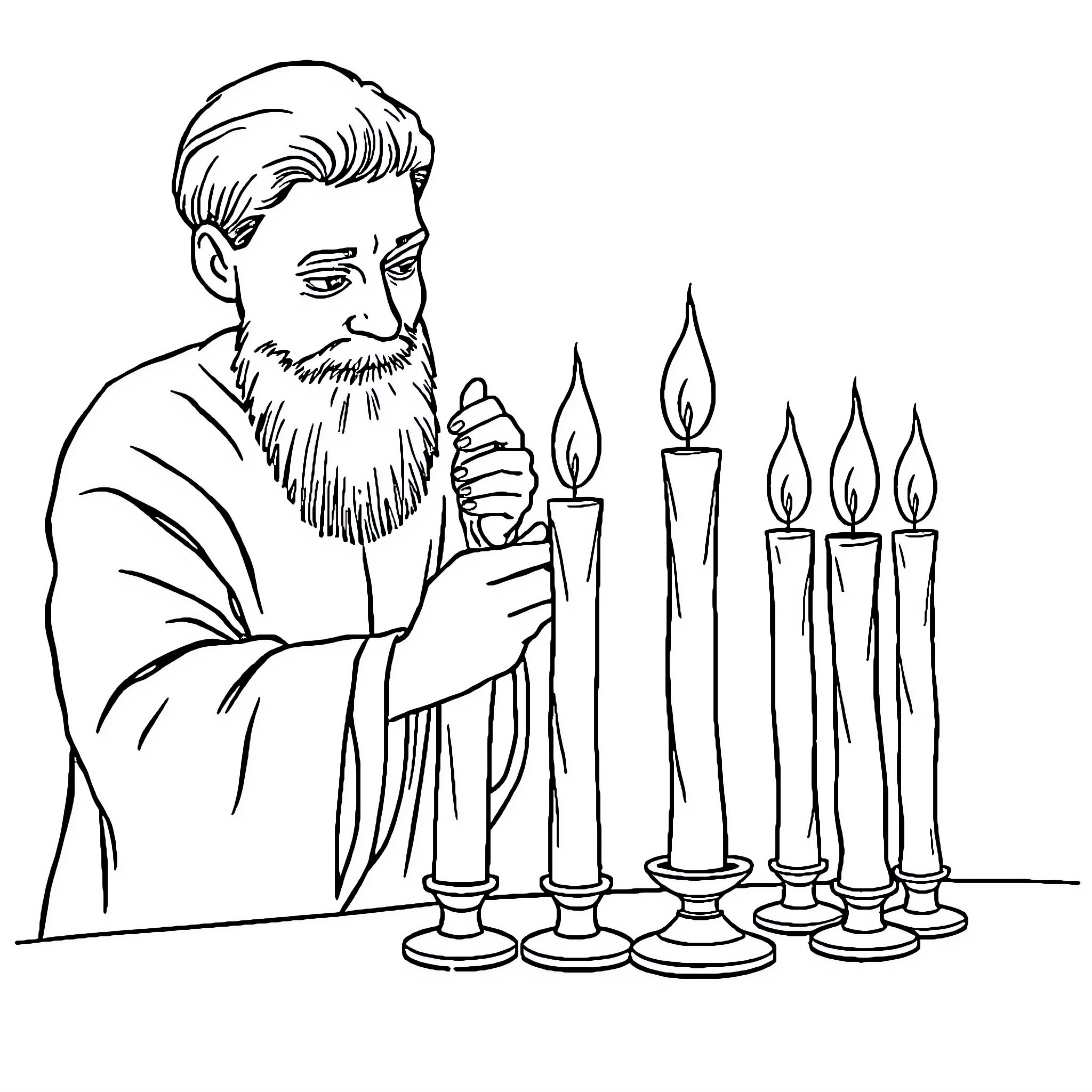 Labubu lighting candles in a spiritual ritual Coloring Page (free black-and-white line drawing printable PDF for all, from beginners to advanced learners, including children, teens, adults, and seniors)