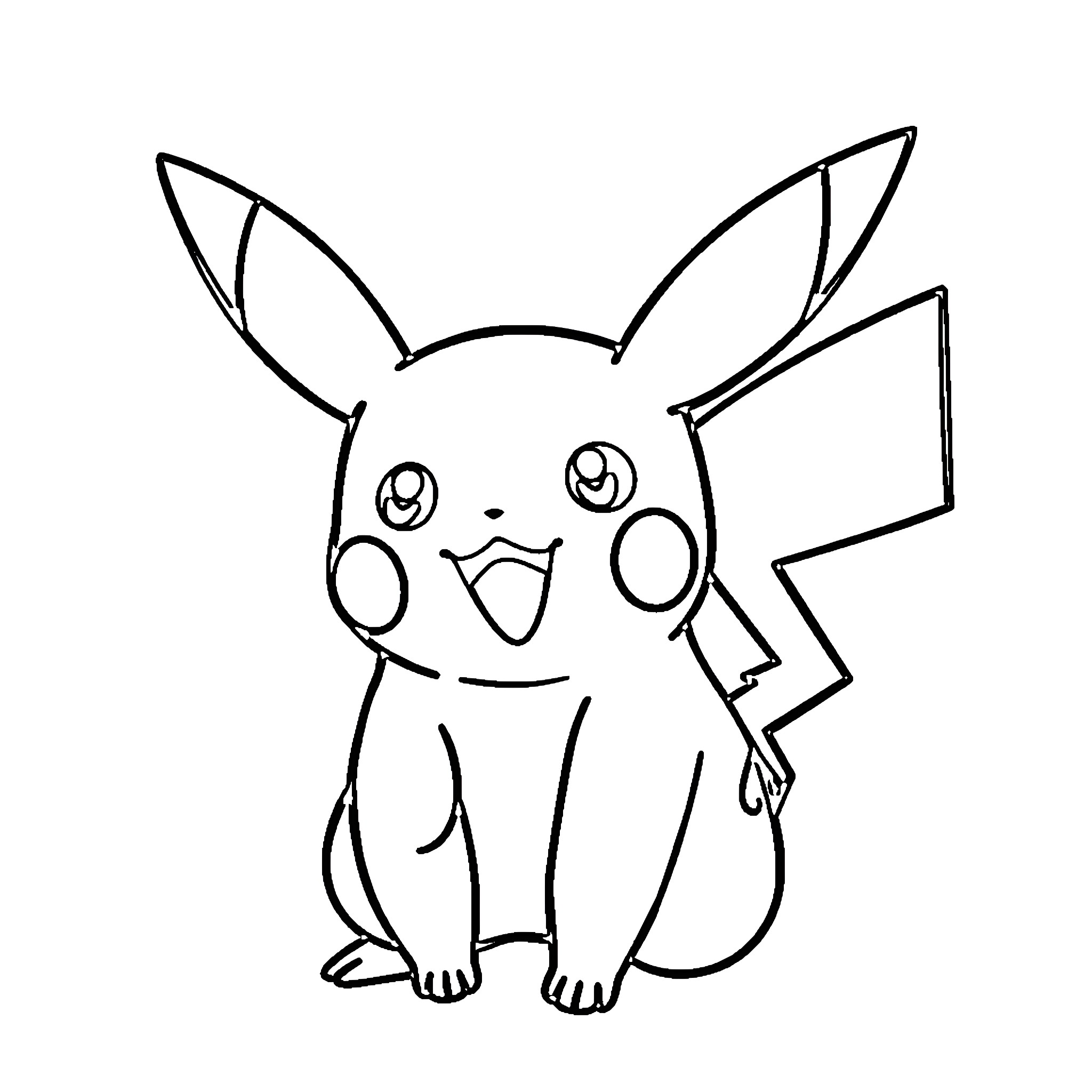Pikachu sitting and making a face Coloring Page (free black-and-white line drawing printable PDF for all, from beginners to advanced learners, including children, teens, adults, and seniors)