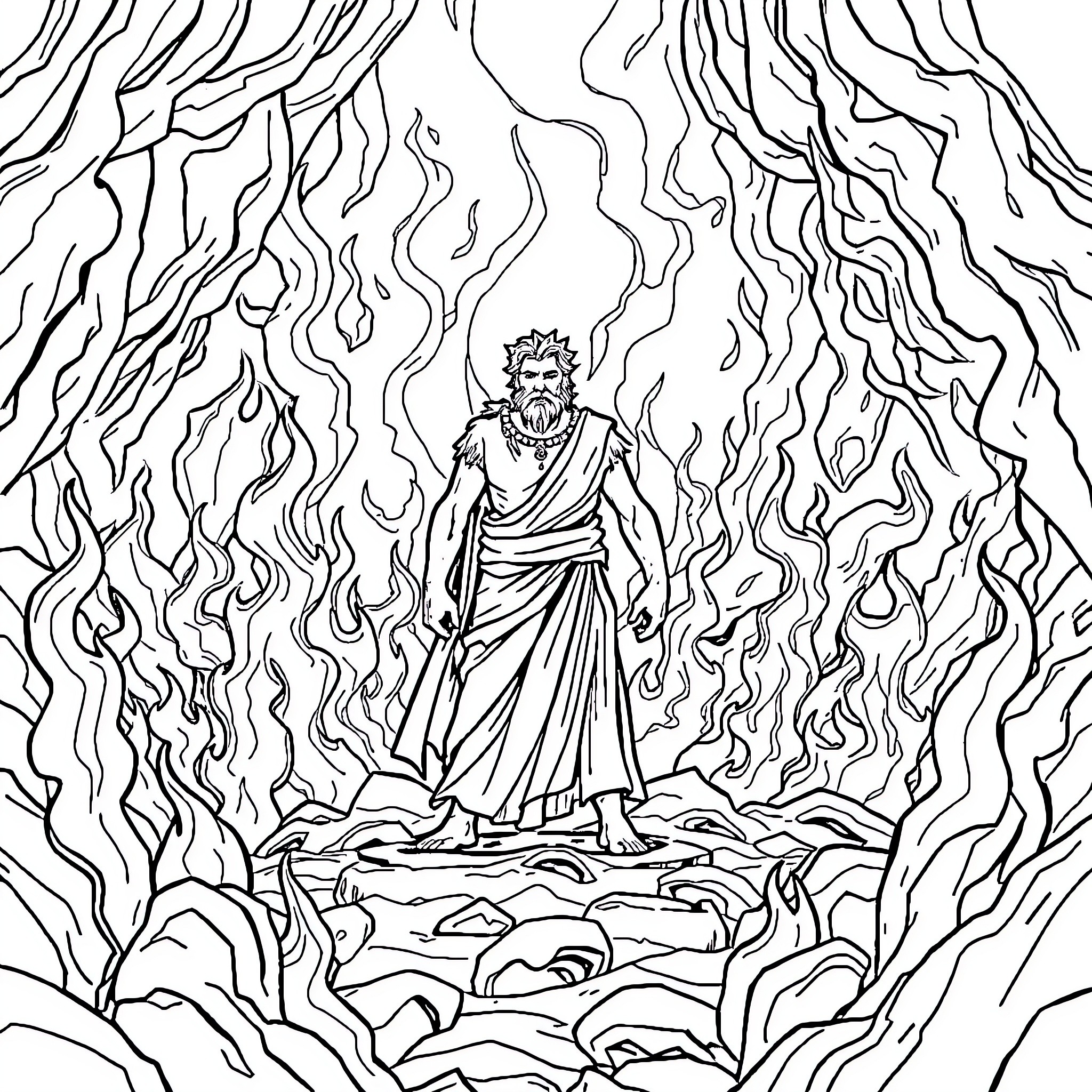Zagreus, the Chthonic Deity, Emerges from the Underworld Coloring Page (free black-and-white line drawing printable PDF for all, from beginners to advanced learners, including children, teens, adults, and seniors)