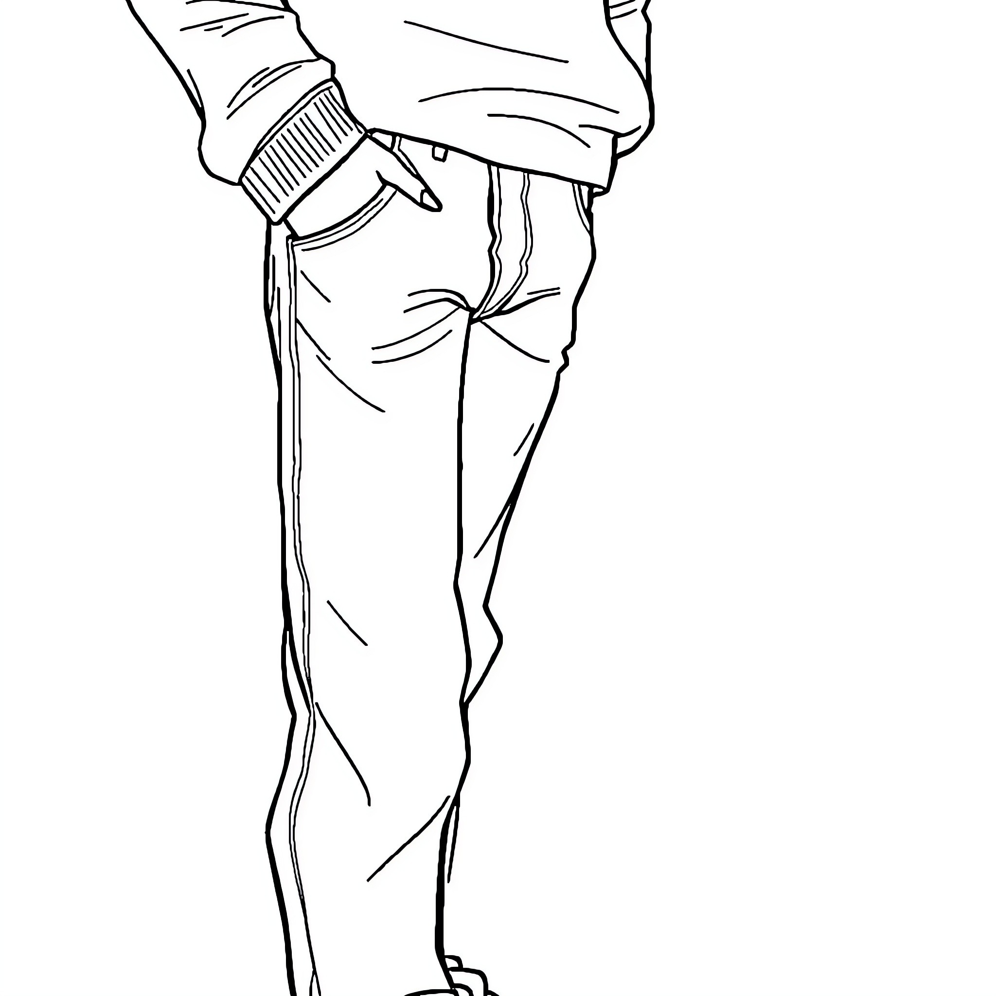 Anime Boy Casually Standing in Outfit Coloring Page (free black-and-white line drawing printable PDF for all, from beginners to advanced learners, including children, teens, adults, and seniors)