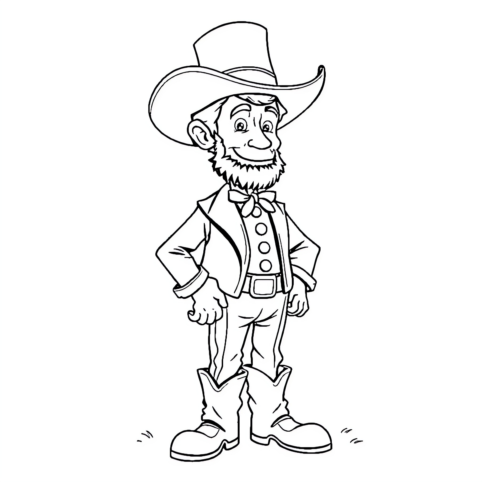 Lincoln enjoying a friendly cowboy costume Coloring Page (free black-and-white line drawing printable PDF for all, from beginners to advanced learners, including children, teens, adults, and seniors)