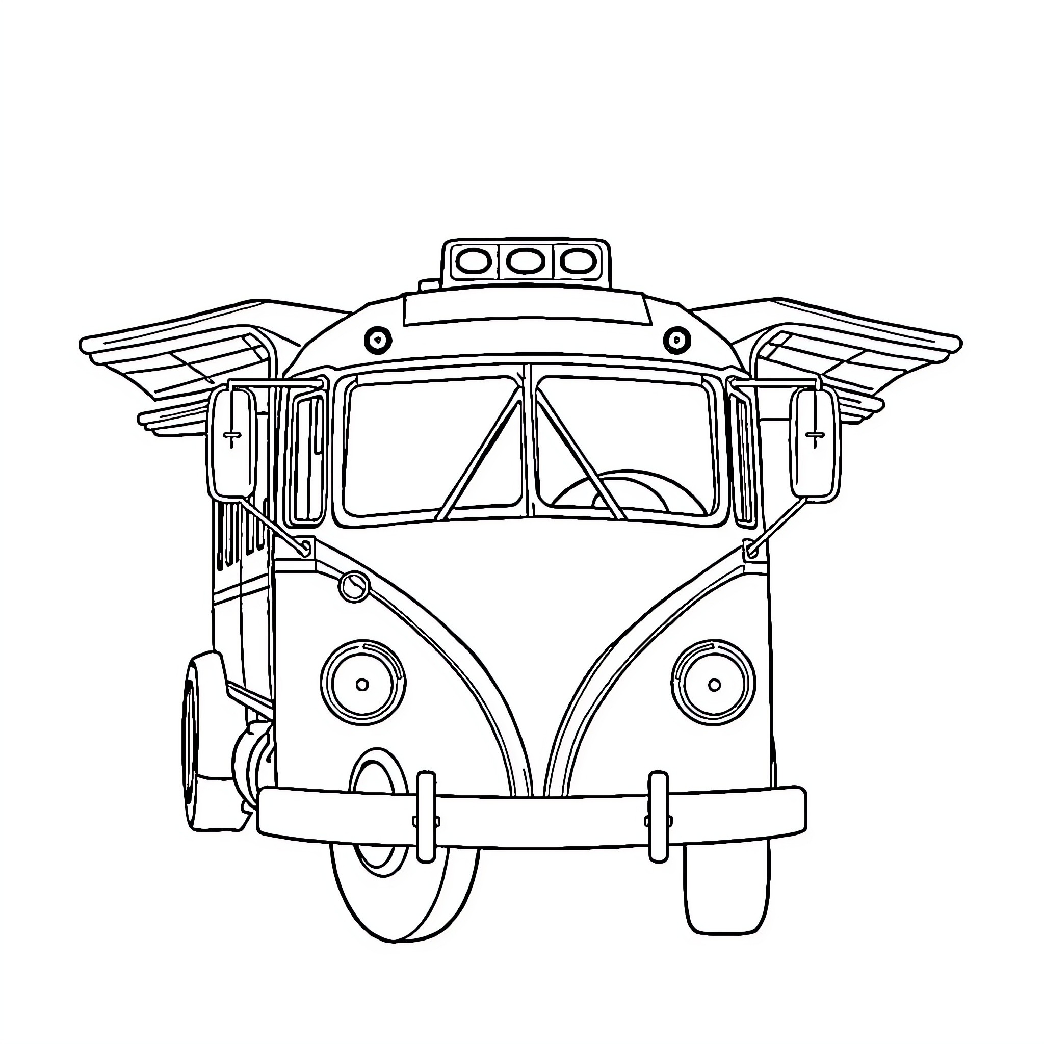 Truck with wings and propellers Coloring Page (free black-and-white line drawing printable PDF for all, from beginners to advanced learners, including children, teens, adults, and seniors)