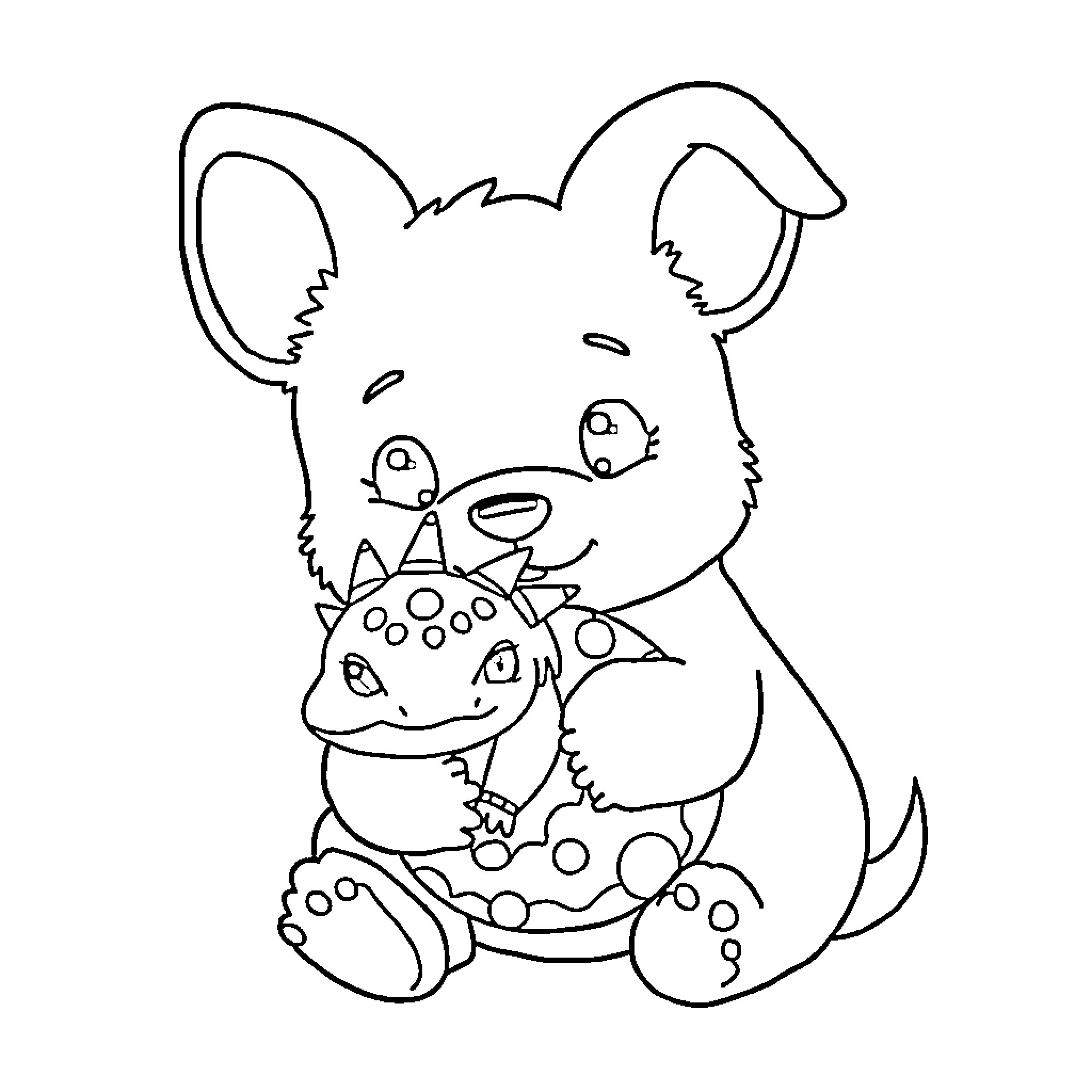 Cinnamaroll and its adorable monster plush toy Coloring Page (free black-and-white line drawing printable PDF for all, from beginners to advanced learners, including children, teens, adults, and seniors)