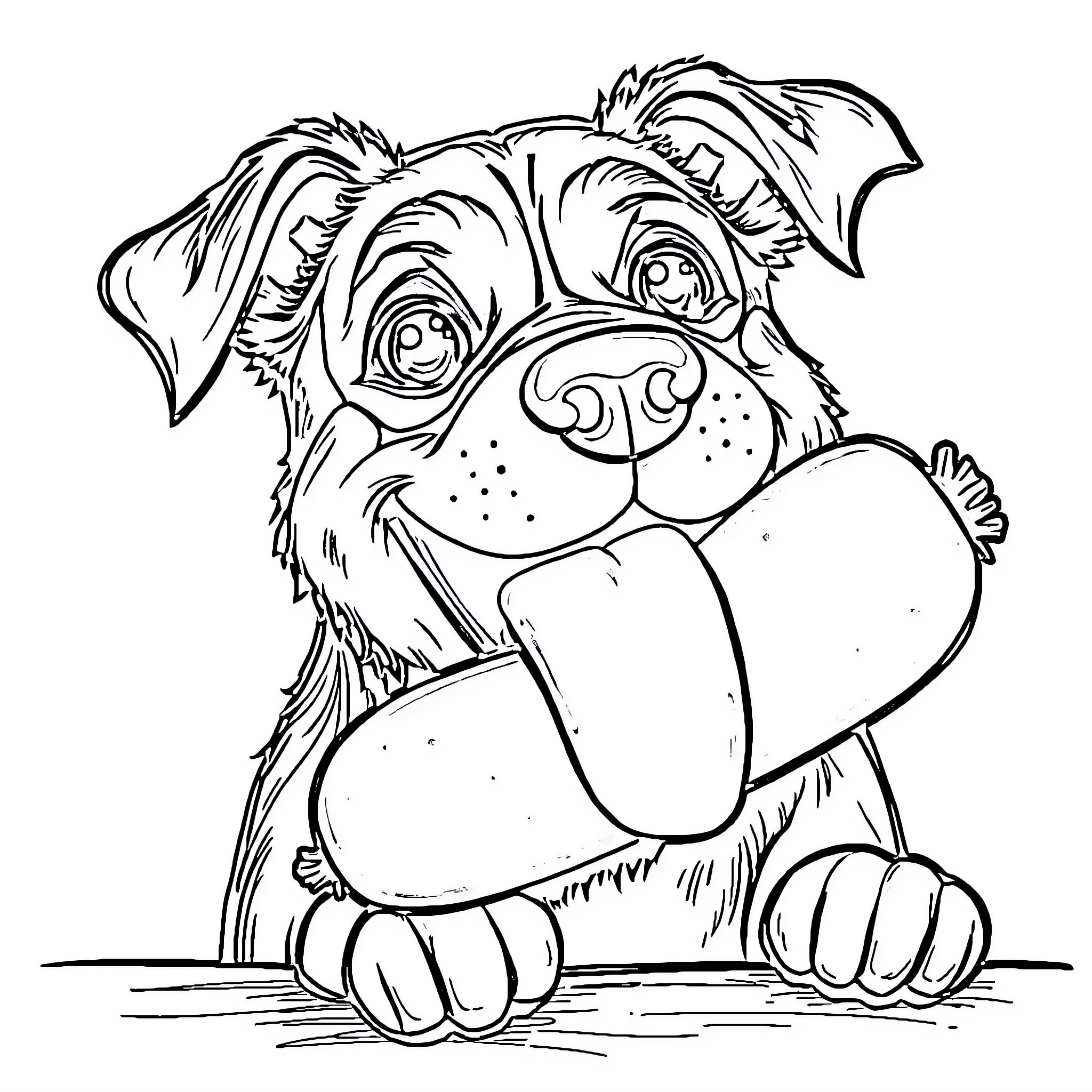 Dog peering curiously from behind a wall Coloring Page (free black-and-white line drawing printable PDF for all, from beginners to advanced learners, including children, teens, adults, and seniors)