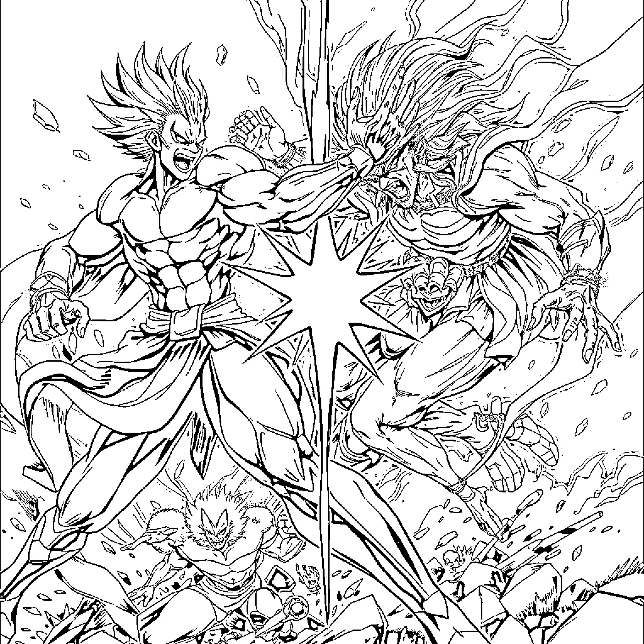 Uvogin's Explosive Battle Stance Coloring Page (free black-and-white line drawing printable PDF for all, from beginners to advanced learners, including children, teens, adults, and seniors)