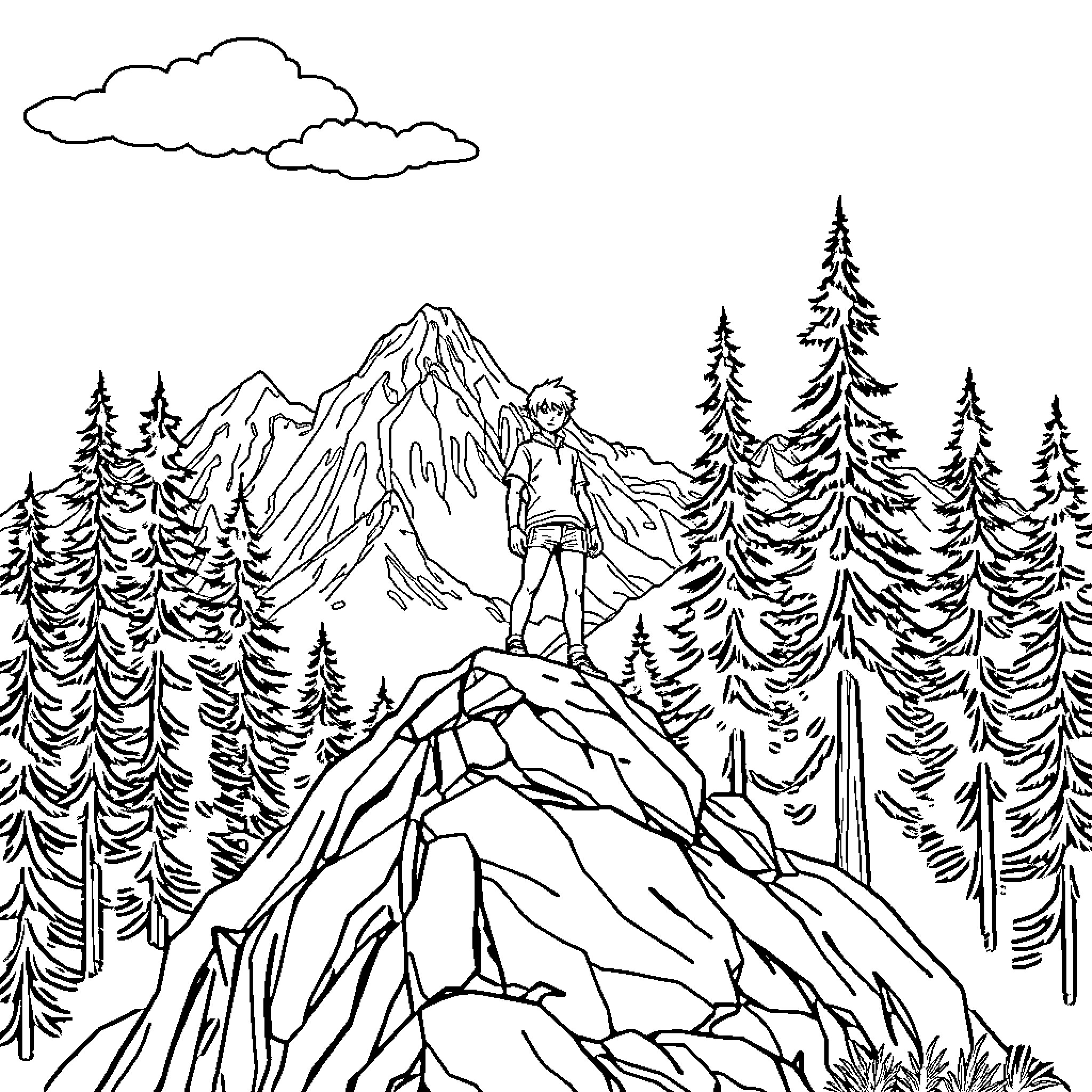 Vegetta777 exploring the vast wilderness Coloring Page (free black-and-white line drawing printable PDF for all, from beginners to advanced learners, including children, teens, adults, and seniors)