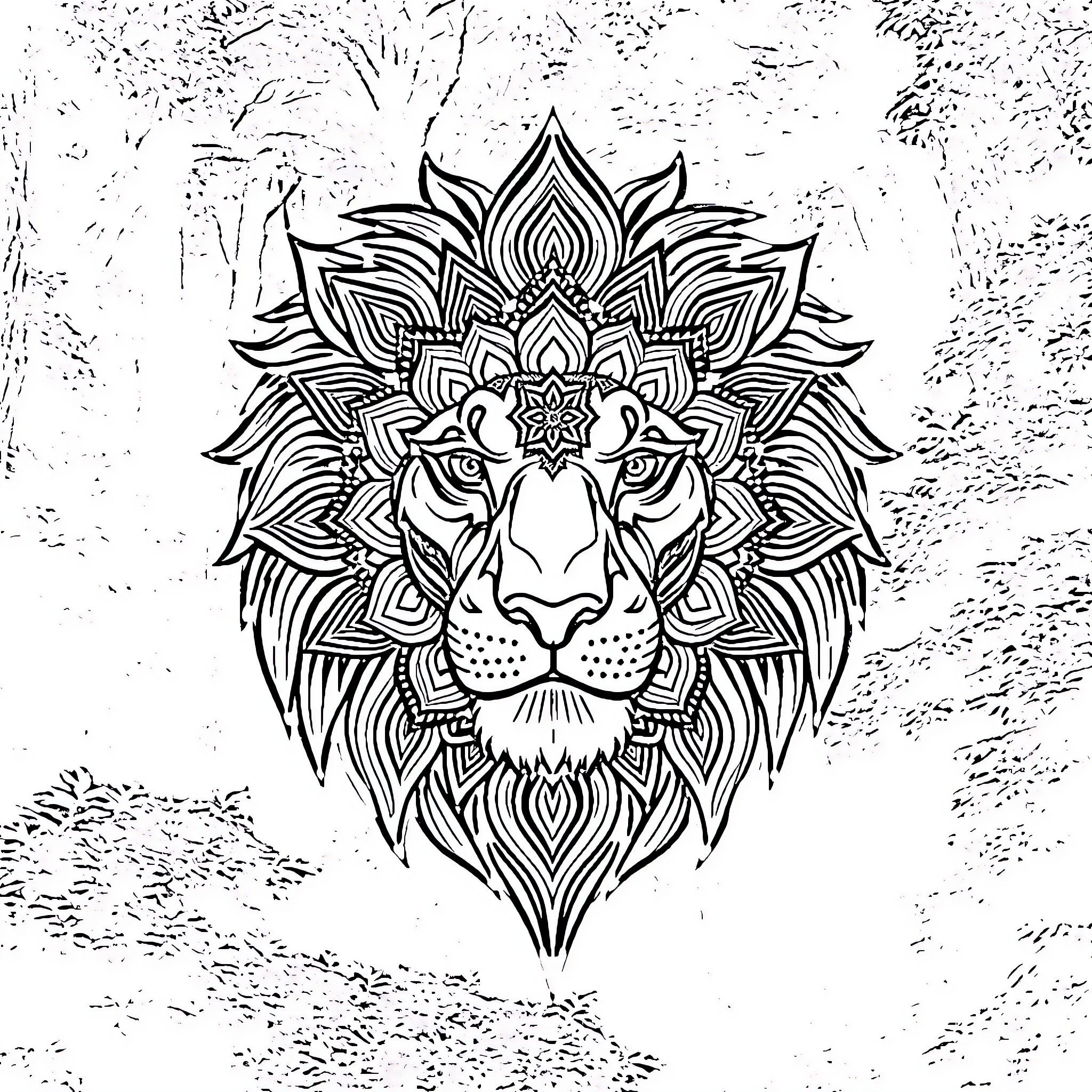 Lion with Ornate Mandala-like Design Coloring Page (free black-and-white line drawing printable PDF for all, from beginners to advanced learners, including children, teens, adults, and seniors)