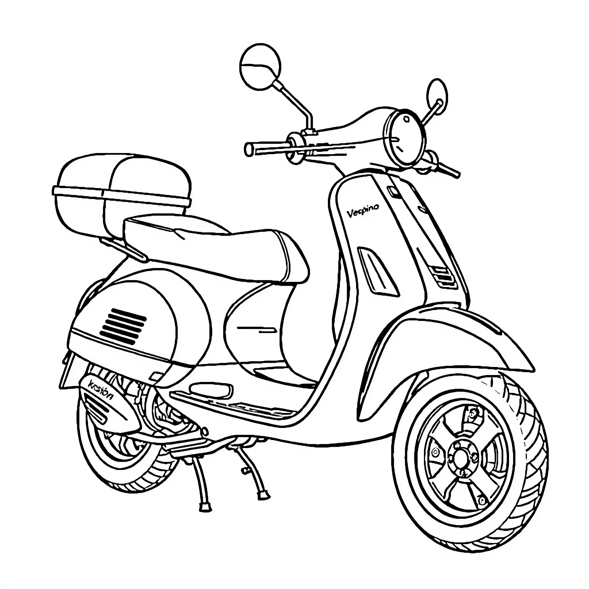 Vespino scooter in outline illustration Coloring Page (free black-and-white line drawing printable PDF for all, from beginners to advanced learners, including children, teens, adults, and seniors)