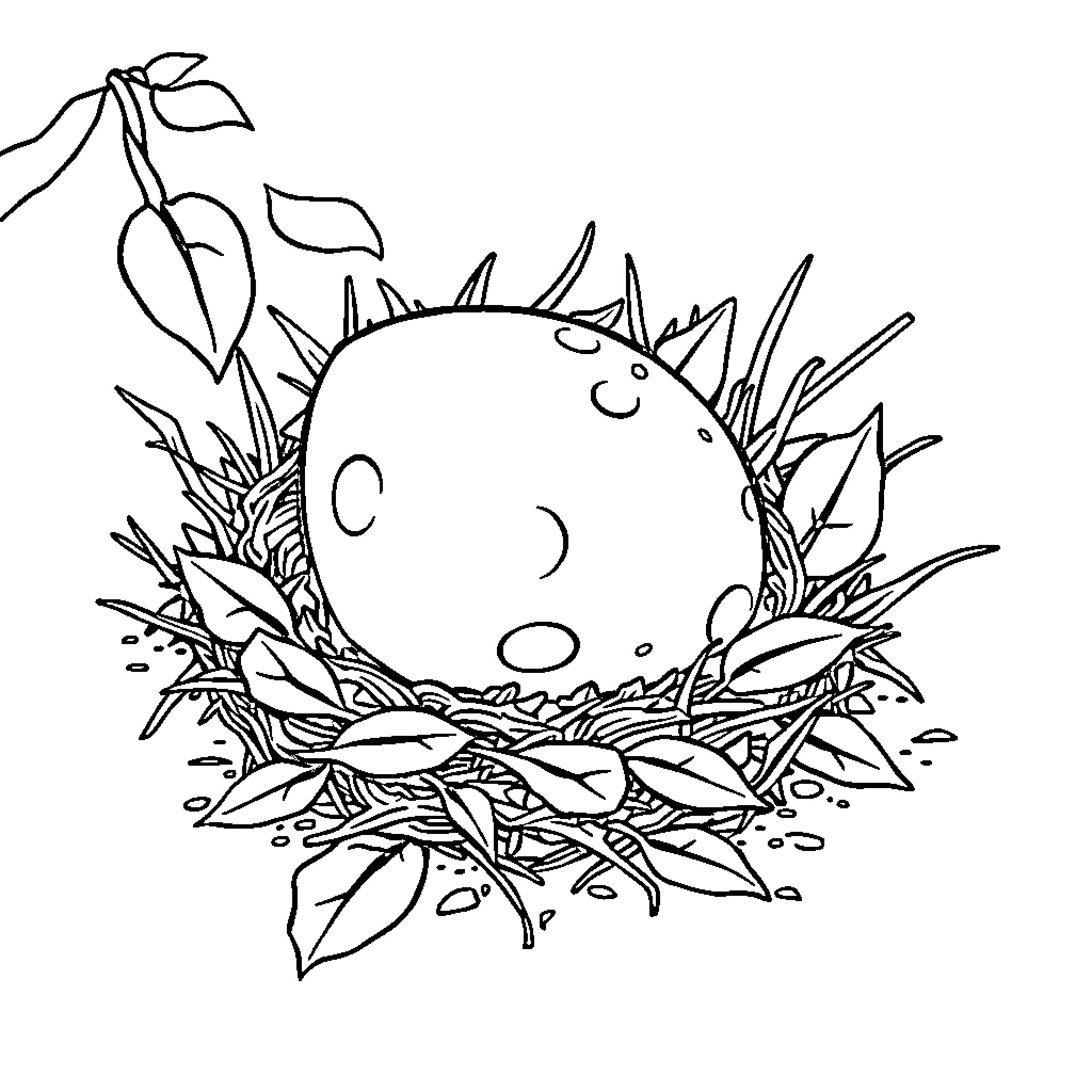 Dinosaur Egg nestled in a cozy home Coloring Page (free black-and-white line drawing printable PDF for all, from beginners to advanced learners, including children, teens, adults, and seniors)