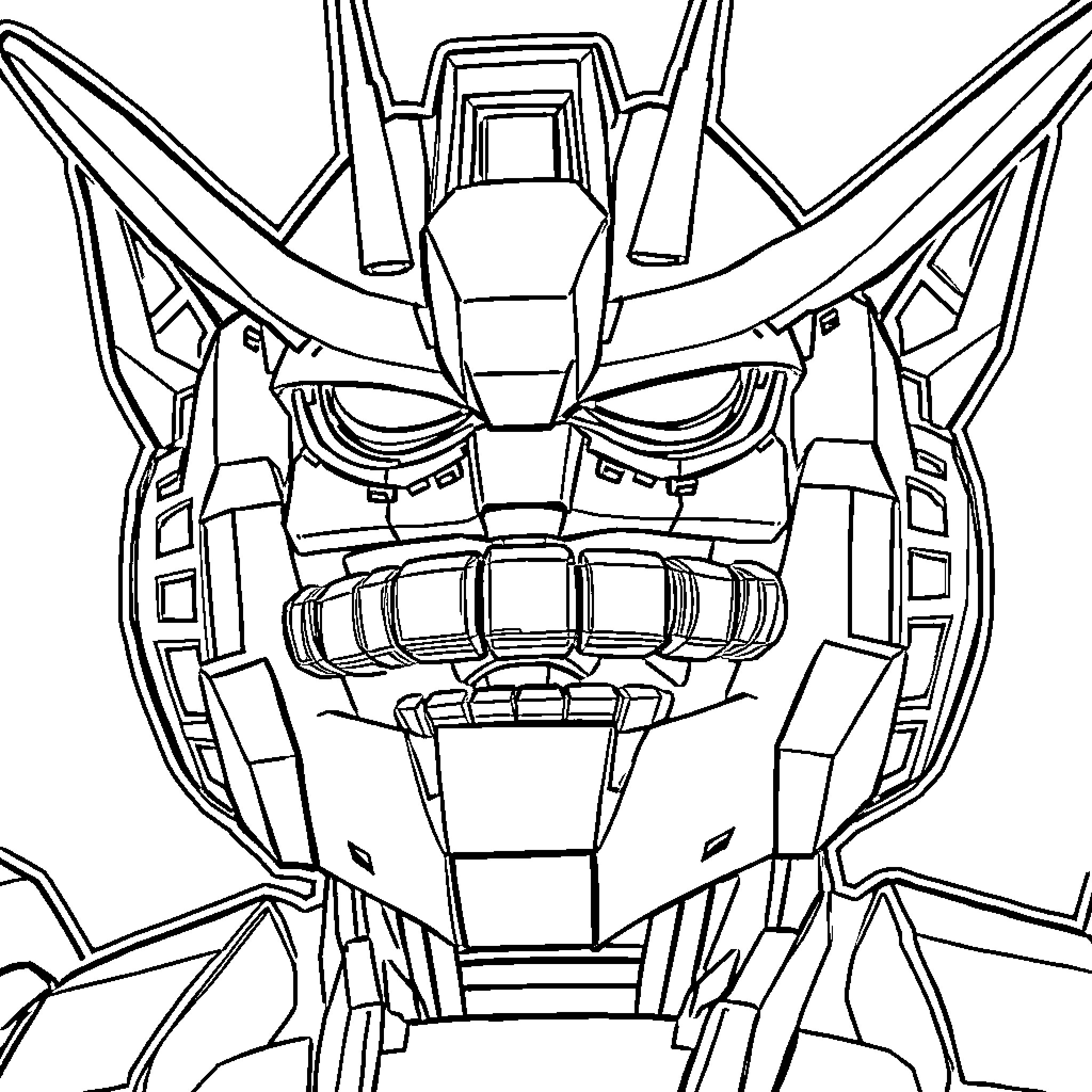Gandam robot in action pose Coloring Page (free black-and-white line drawing printable PDF for all, from beginners to advanced learners, including children, teens, adults, and seniors)