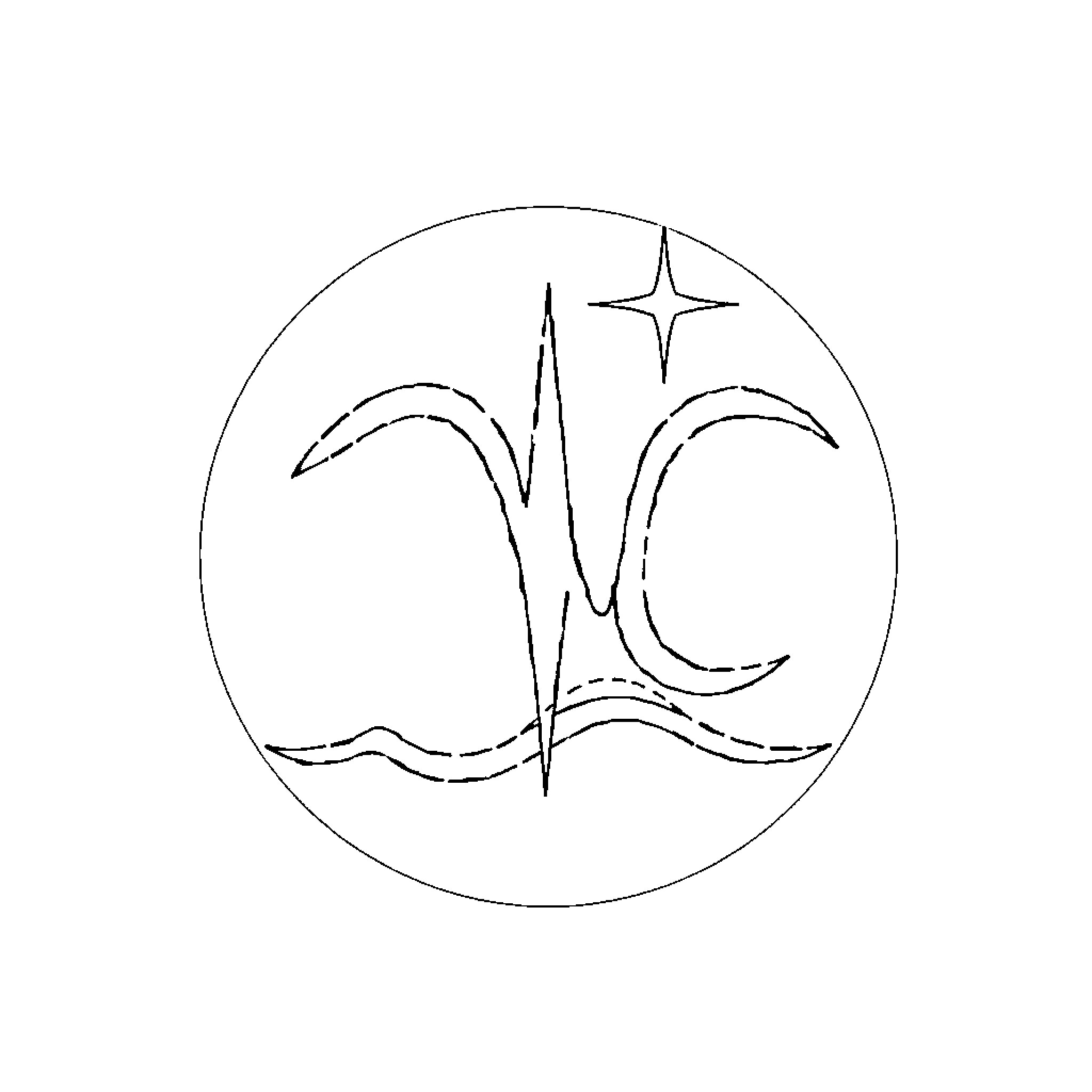 Aquarius zodiac symbol with celestial elements Coloring Page (free black-and-white line drawing printable PDF for all, from beginners to advanced learners, including children, teens, adults, and seniors)