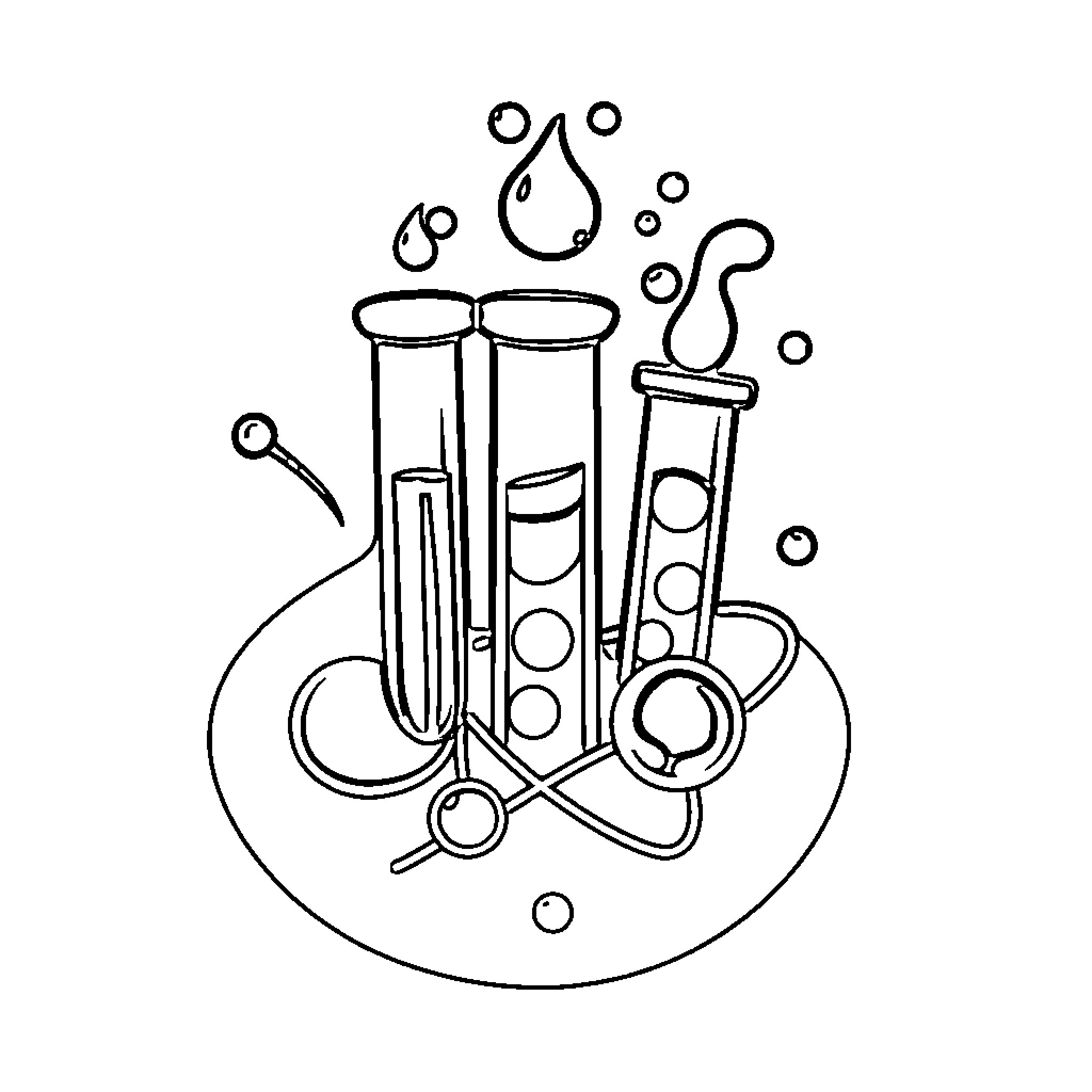 Chemistry Experiment with Laboratory Equipment Coloring Page (free black-and-white line drawing printable PDF for all, from beginners to advanced learners, including children, teens, adults, and seniors)