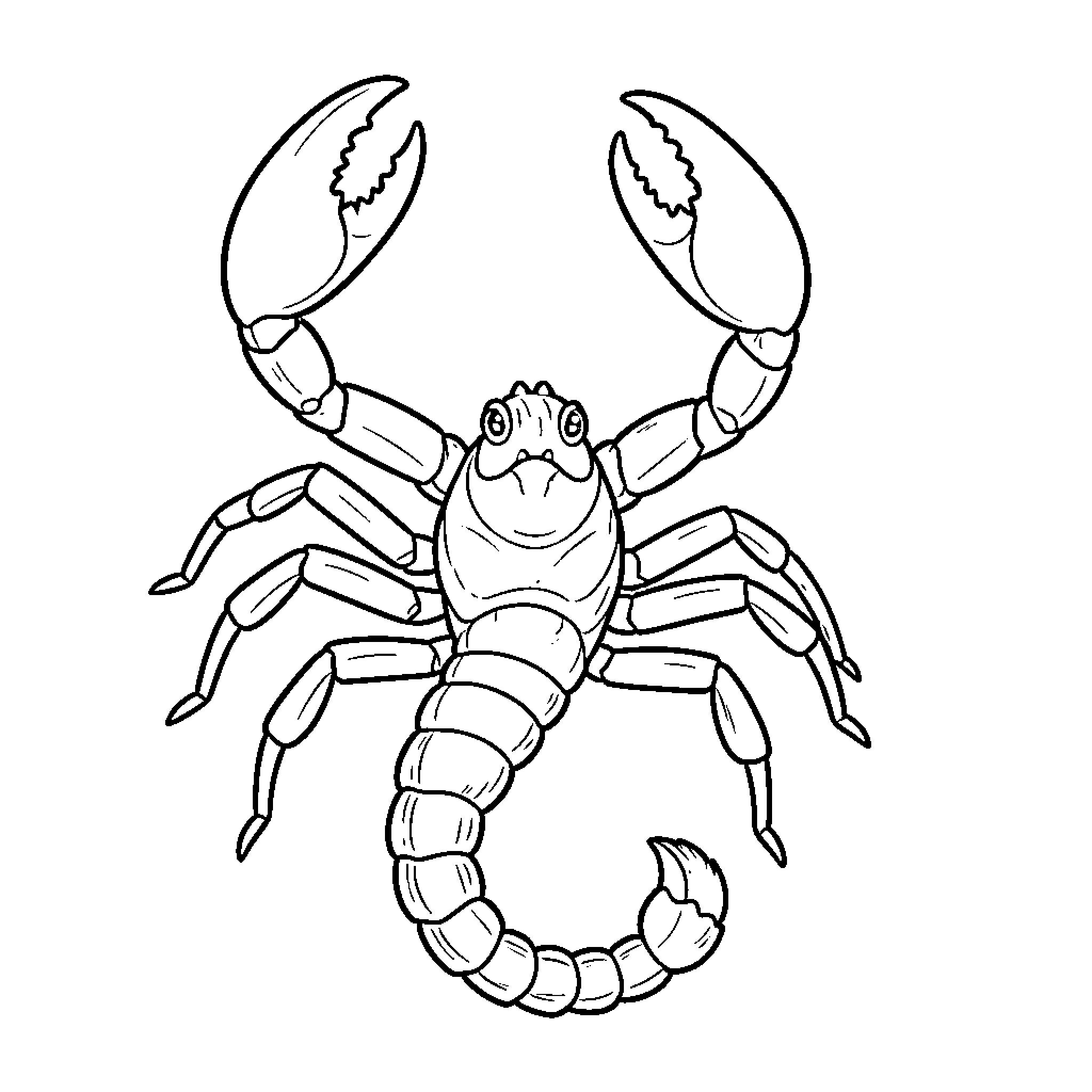 Scorpion posing with claws raised up Coloring Page (free black-and-white line drawing printable PDF for all, from beginners to advanced learners, including children, teens, adults, and seniors)
