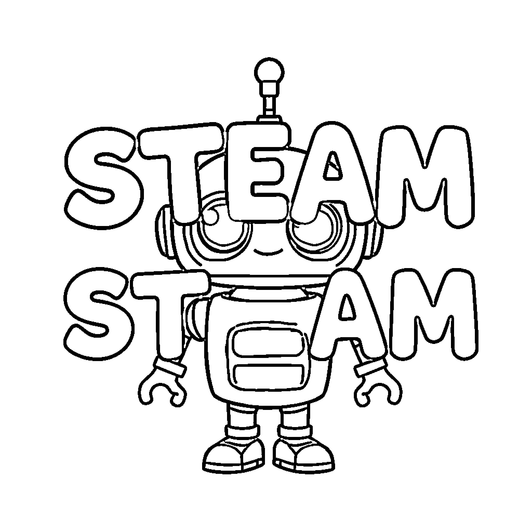 Robot operating Steam machinery Coloring Page (free black-and-white line drawing printable PDF for all, from beginners to advanced learners, including children, teens, adults, and seniors)