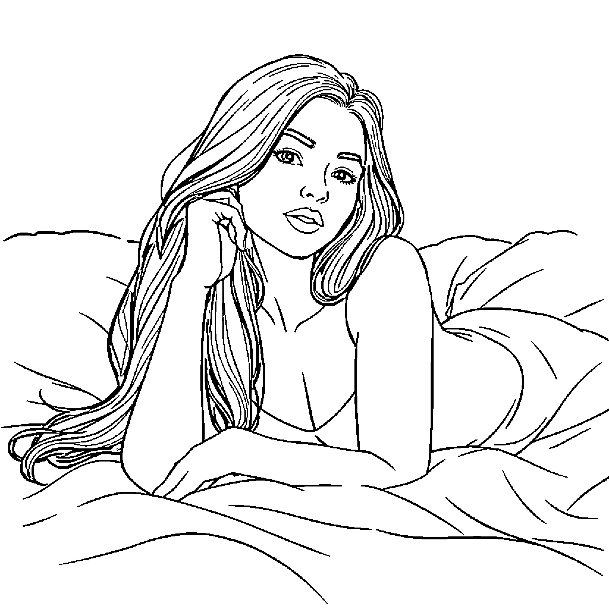 Babe resting peacefully in the meadow Coloring Page (free black-and-white line drawing printable PDF for all, from beginners to advanced learners, including children, teens, adults, and seniors)