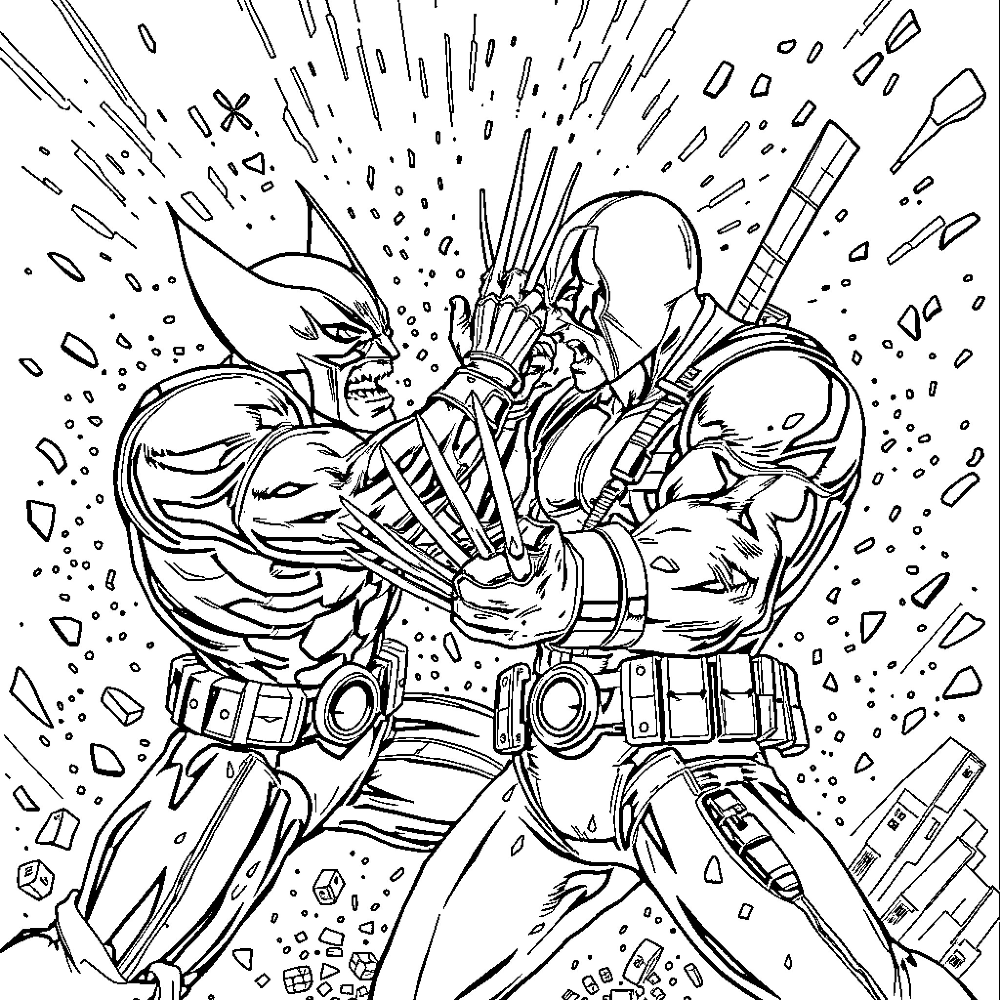 Wolverine Unleashing His Ferocity Coloring Page (free black-and-white line drawing printable PDF for all, from beginners to advanced learners, including children, teens, adults, and seniors)