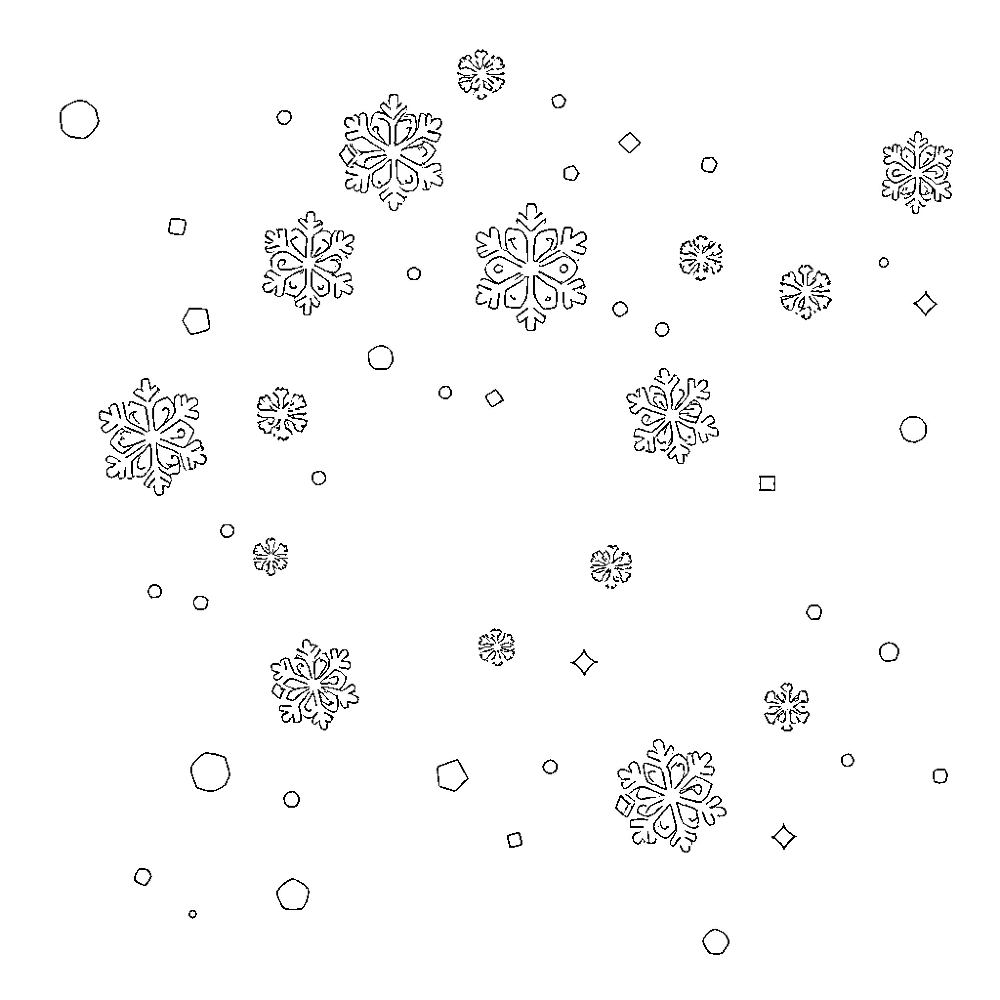 Snowflake dance in the winter night Coloring Page (free black-and-white line drawing printable PDF for all, from beginners to advanced learners, including children, teens, adults, and seniors)