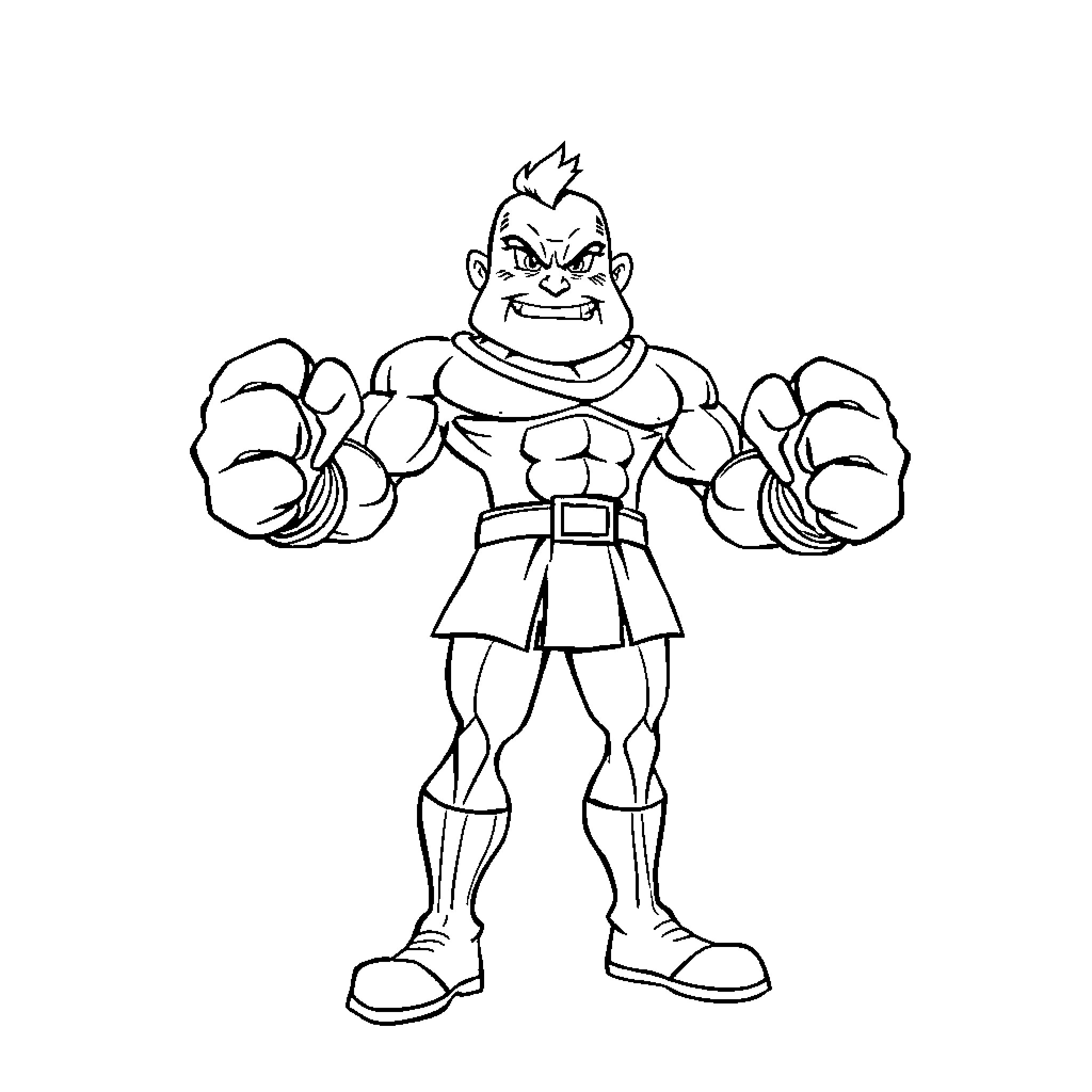 Brawl Star Muscular Character Striking Pose Coloring Page (free black-and-white line drawing printable PDF for all, from beginners to advanced learners, including children, teens, adults, and seniors)