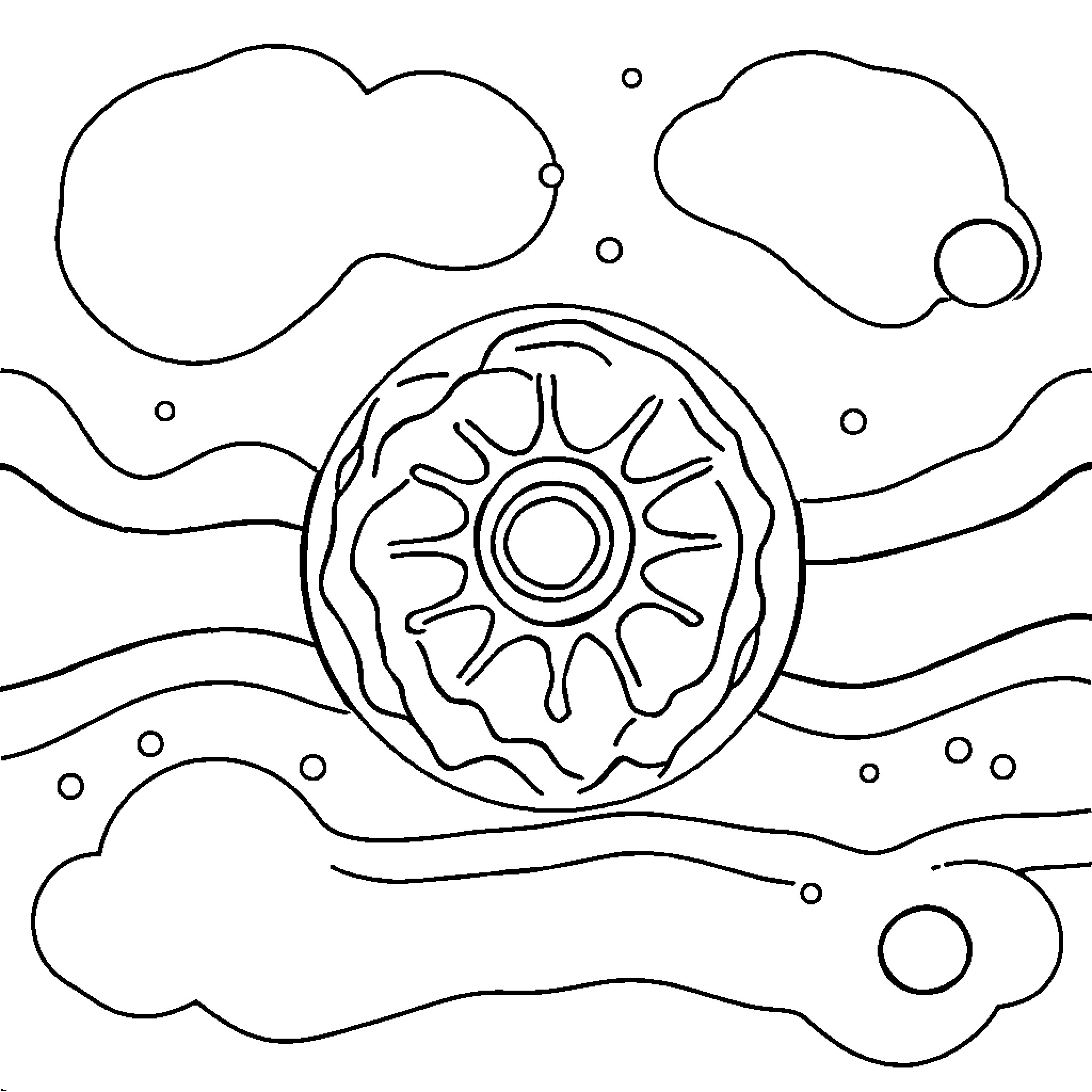 Célula en un medio abstracto Coloring Page (free black-and-white line drawing printable PDF for all, from beginners to advanced learners, including children, teens, adults, and seniors)