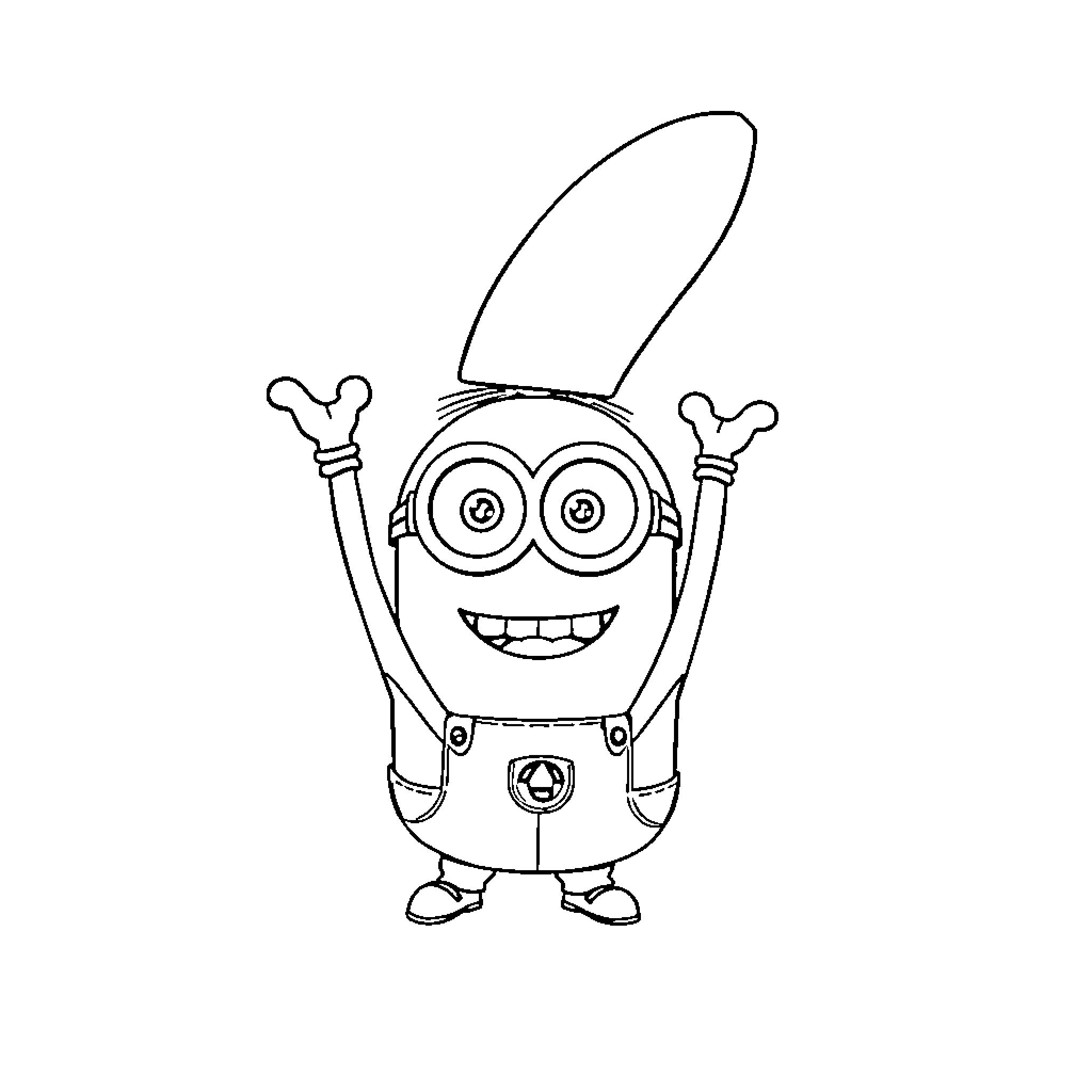 Minion with a cheerful expression and distinctive outfit Coloring Page (free black-and-white line drawing printable PDF for all, from beginners to advanced learners, including children, teens, adults, and seniors)