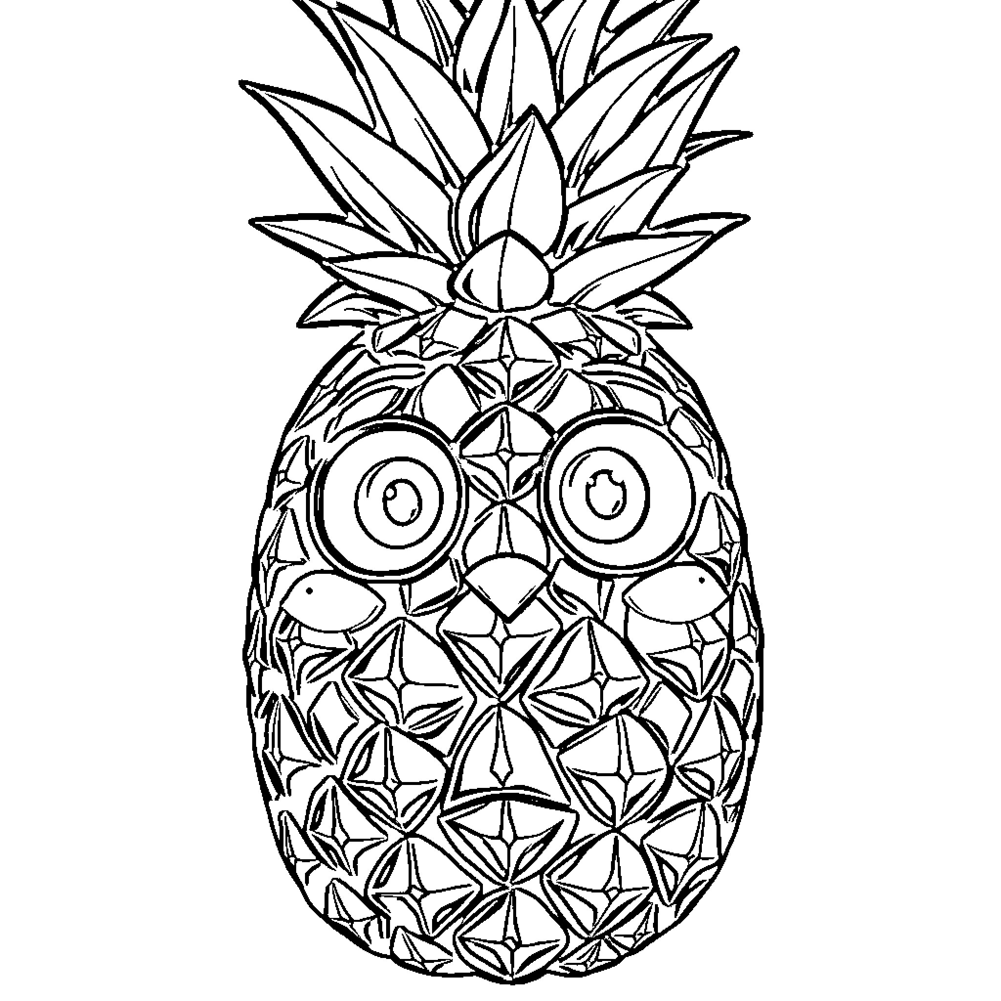 Pineapple with intricate geometric patterns Coloring Page (free black-and-white line drawing printable PDF for all, from beginners to advanced learners, including children, teens, adults, and seniors)