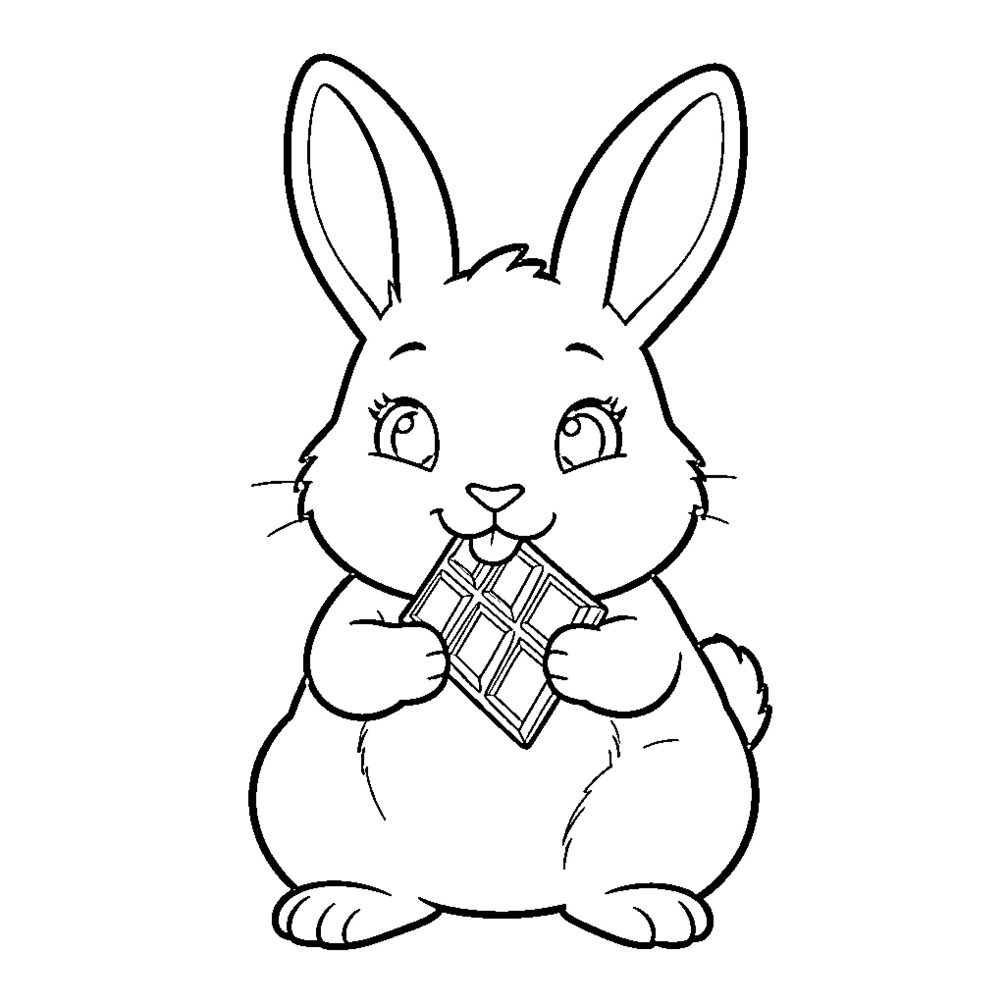 Rabbit enjoying a chocolate treat Coloring Page (free black-and-white line drawing printable PDF for all, from beginners to advanced learners, including children, teens, adults, and seniors)