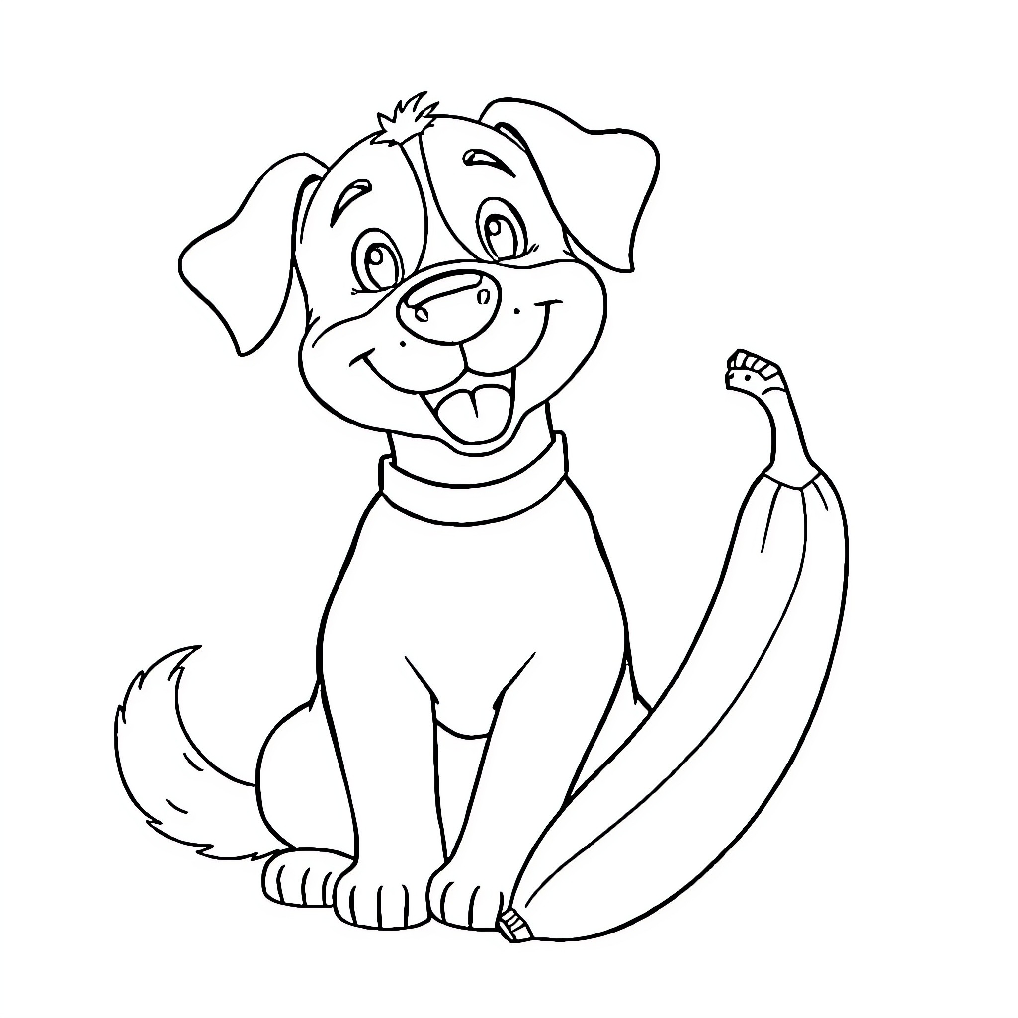 Banana the Playful Puppy Coloring Page (free black-and-white line drawing printable PDF for all, from beginners to advanced learners, including children, teens, adults, and seniors)