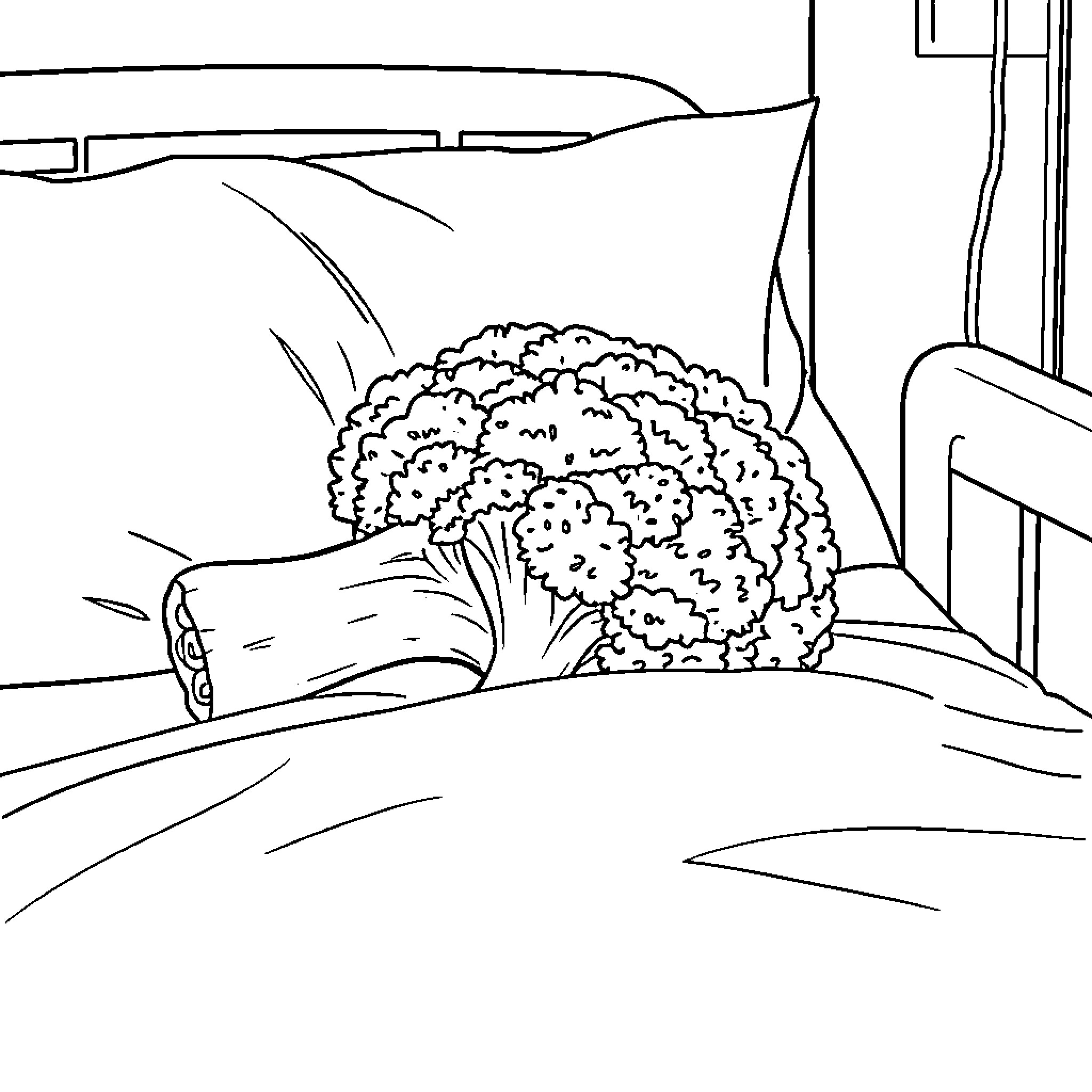 Broccoli growing in a garden Coloring Page (free black-and-white line drawing printable PDF for all, from beginners to advanced learners, including children, teens, adults, and seniors)