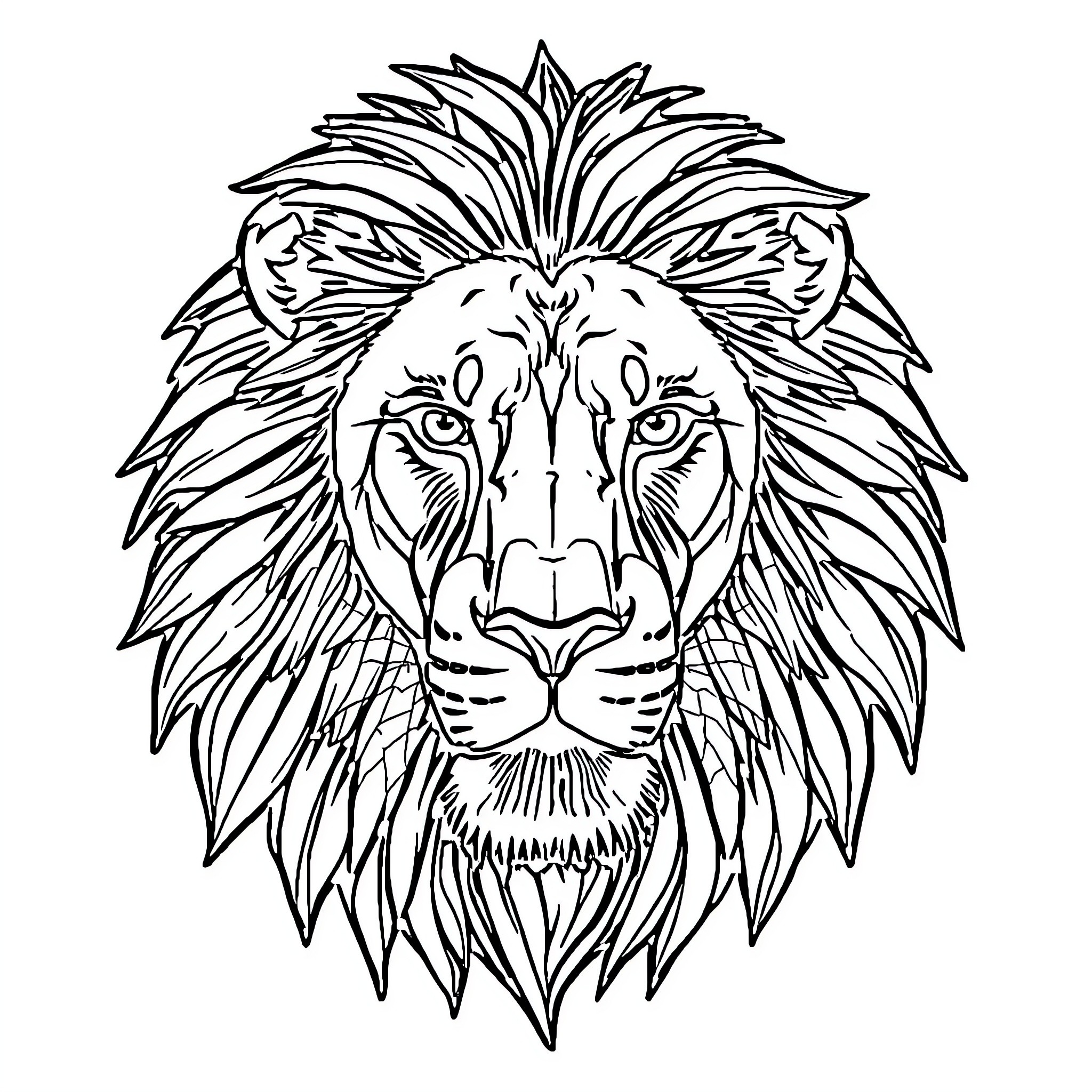 Lion with detailed ornamental mane Coloring Page (free black-and-white line drawing printable PDF for all, from beginners to advanced learners, including children, teens, adults, and seniors)