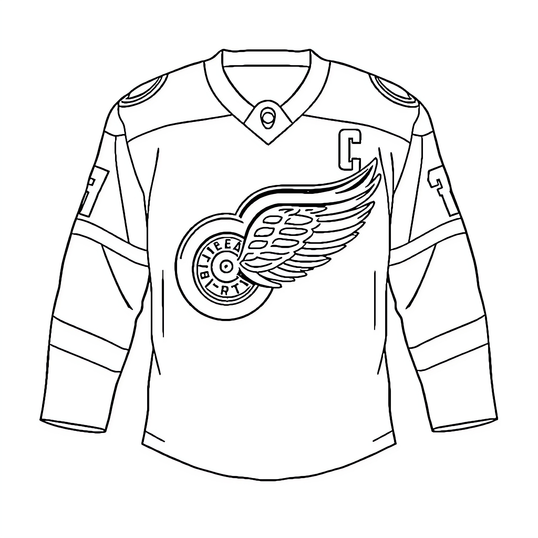 Hockey Jersey with Wing Logo Design Coloring Page (free black-and-white line drawing printable PDF for all, from beginners to advanced learners, including children, teens, adults, and seniors)