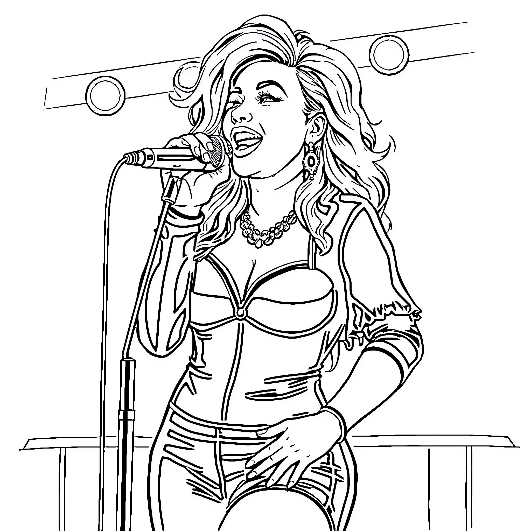Nicki Nicole performing live on stage Coloring Page (free black-and-white line drawing printable PDF for all, from beginners to advanced learners, including children, teens, adults, and seniors)