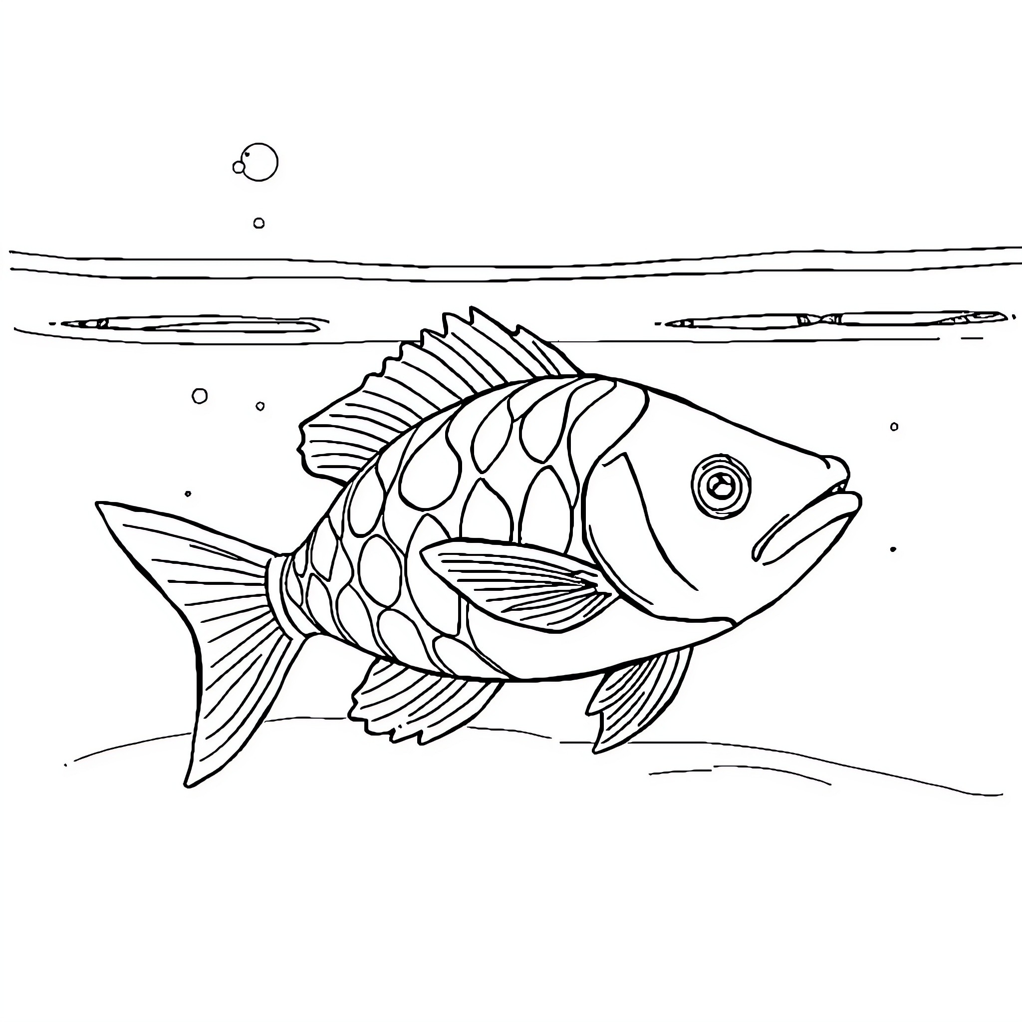 Fish swimming in the ocean Coloring Page (free black-and-white line drawing printable PDF for all, from beginners to advanced learners, including children, teens, adults, and seniors)
