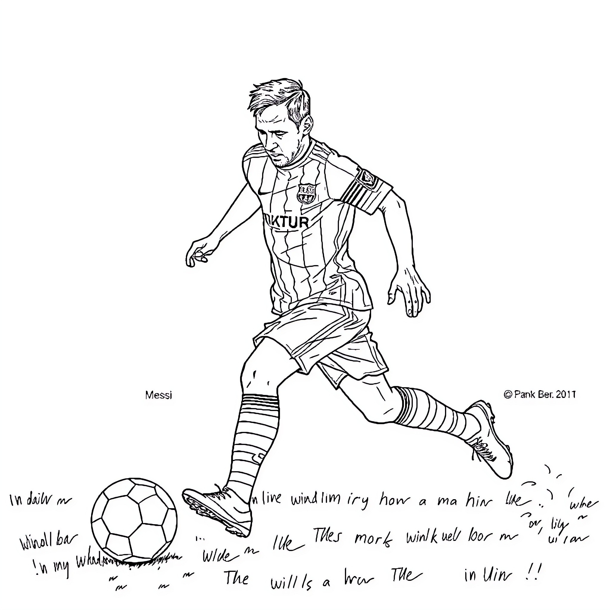 Messi expressing his passion for football on the field Coloring Page (free black-and-white line drawing printable PDF for all, from beginners to advanced learners, including children, teens, adults, and seniors)