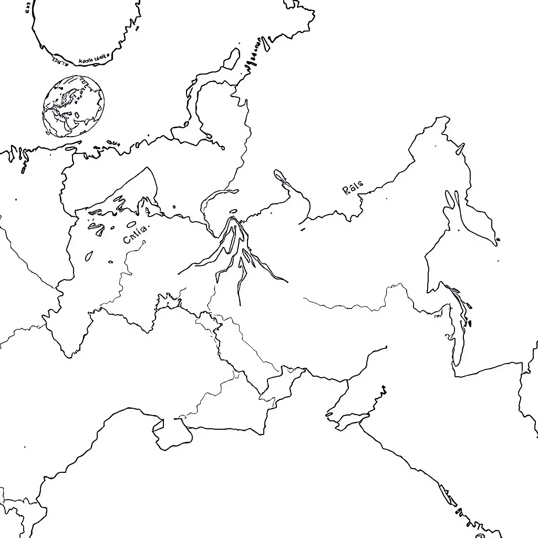 Map of Continents and Countries Coloring Page (free black-and-white line drawing printable PDF for all, from beginners to advanced learners, including children, teens, adults, and seniors)